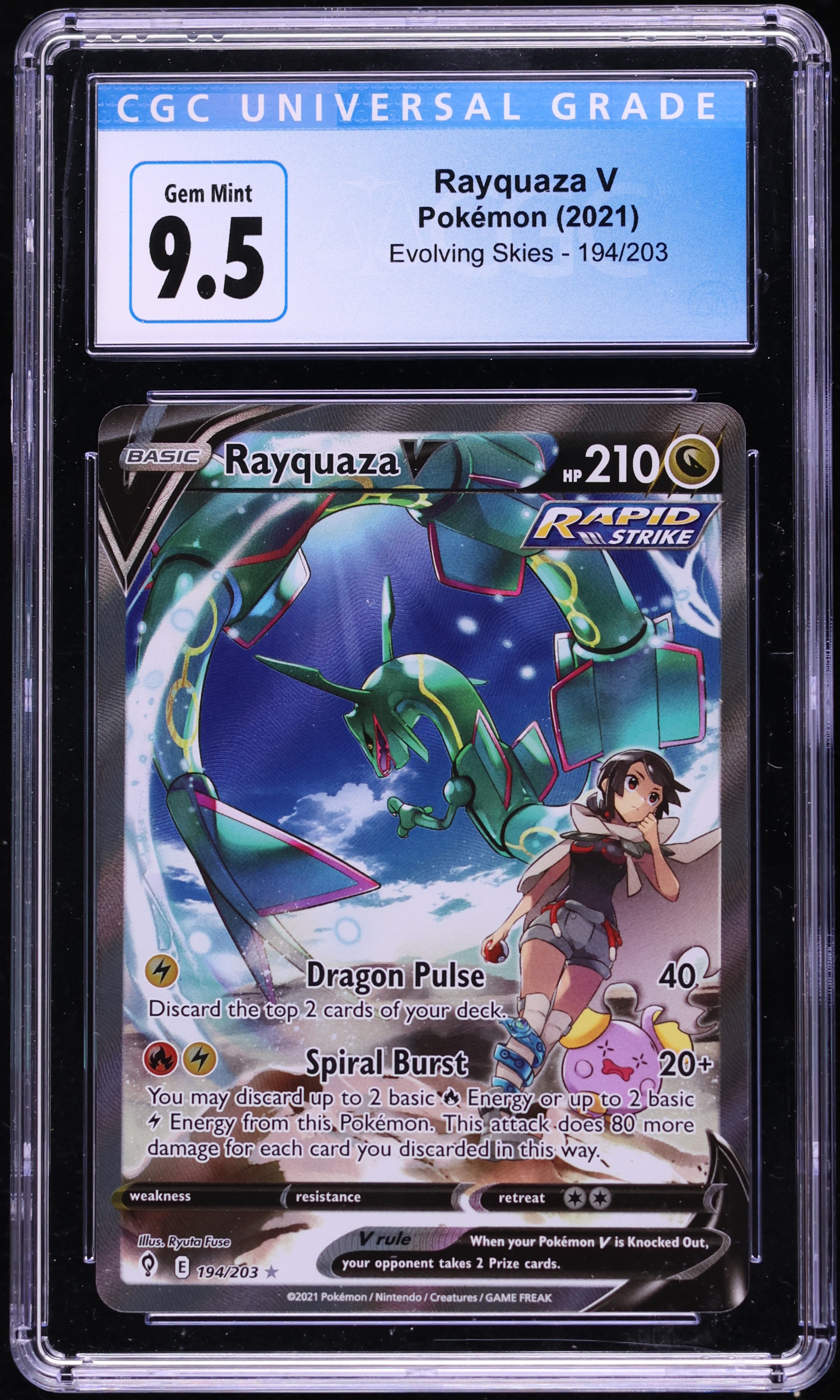 2021 Pokemon Sword & Shield Evolving Skies Full Art Rayquaza V #194 CGC 9.5 GEM MINT