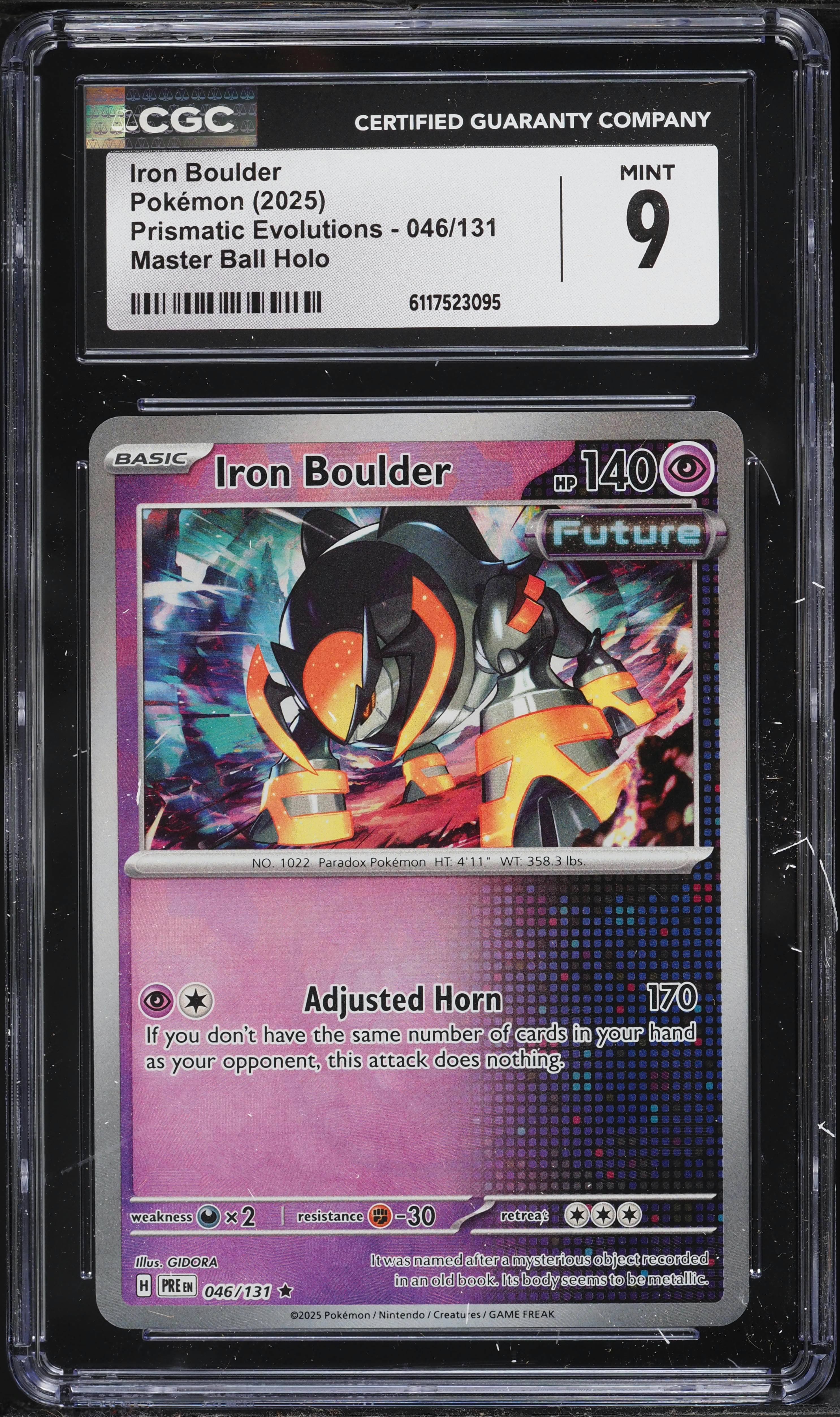 2025 Pokemon Scarlet & Violet Prismatic Evolutions Master Ball Holo Iron Boulder #46 CGC 9 MINT