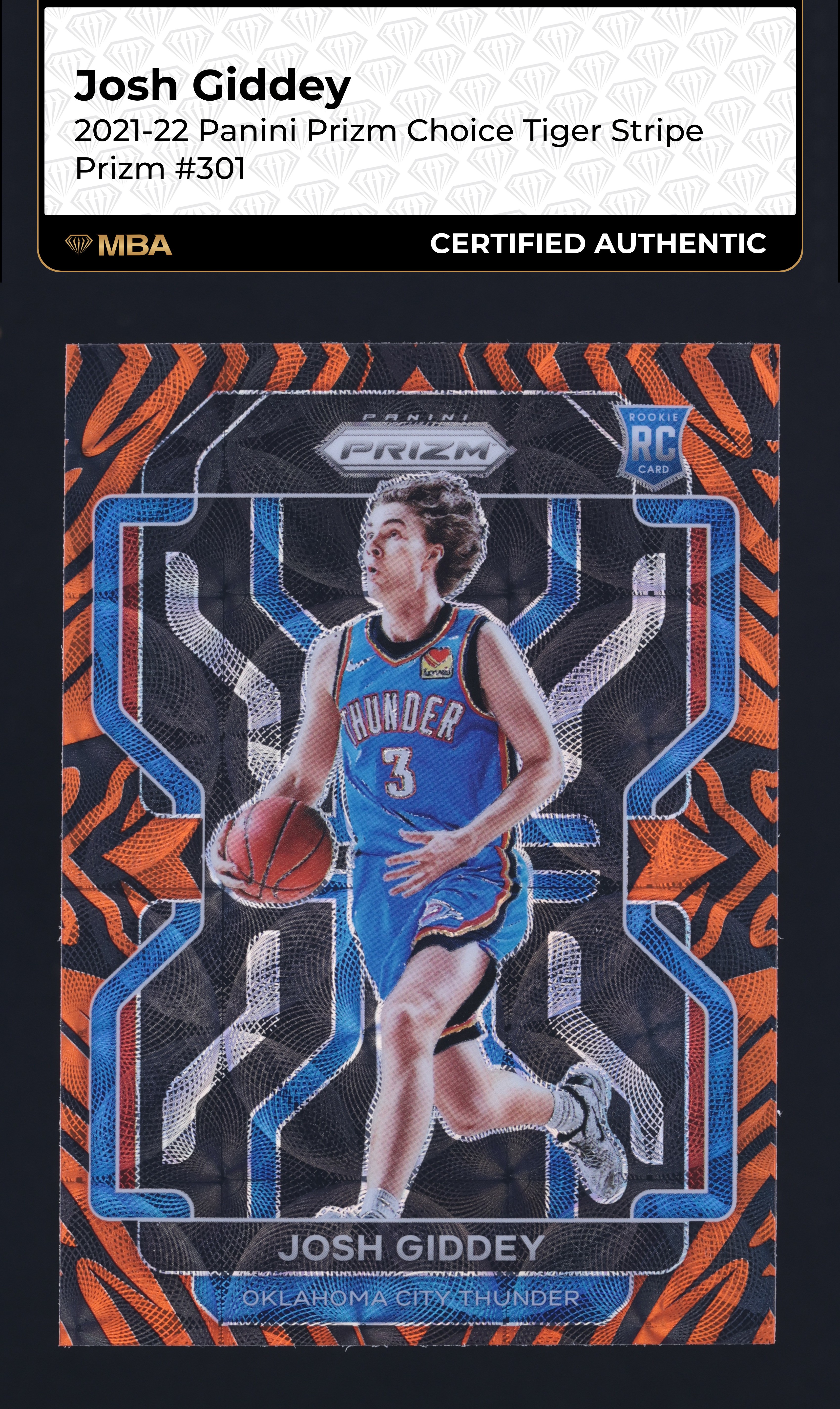 2021 Panini Prizm Choice Tiger Stripe Josh Giddey ROOKIE #301 MBA AUTH