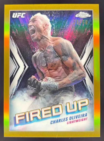 2024 Topps Chrome UFC Fired Up Gold Refractor #FDP-16 Charles Oliveira /50