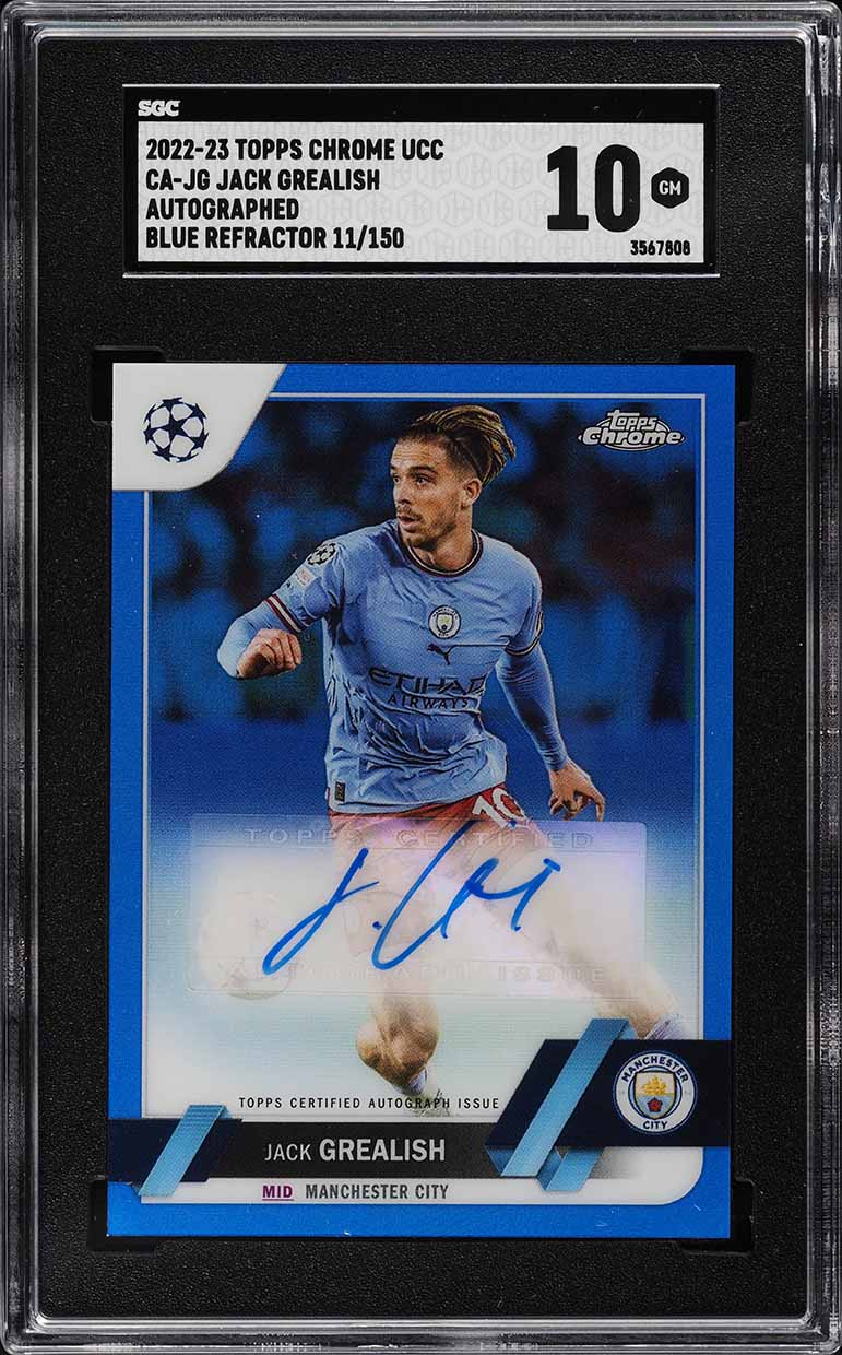 2022 Topps Chrome UEFA Blue Refractor Jack Grealish AUTO /150 #CA-JG SGC 10 GEM