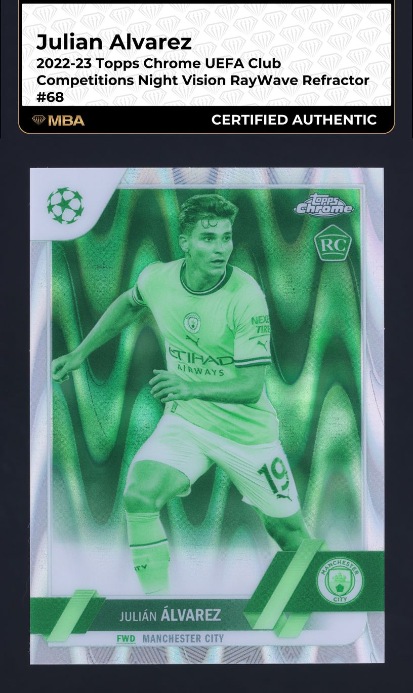 2022 Topps Chrome UEFA Night Vision RayWave Julian Alvarez RC /225 #68 MBA AUTH