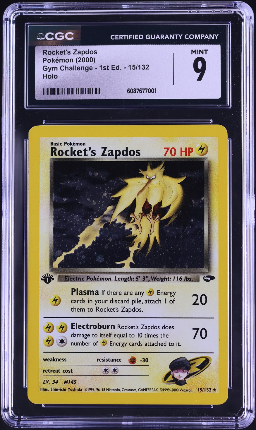 2000 Pokemon Gym Challenge 1st Edition Holo Rocket's Zapdos #15 CGC 9 MINT
