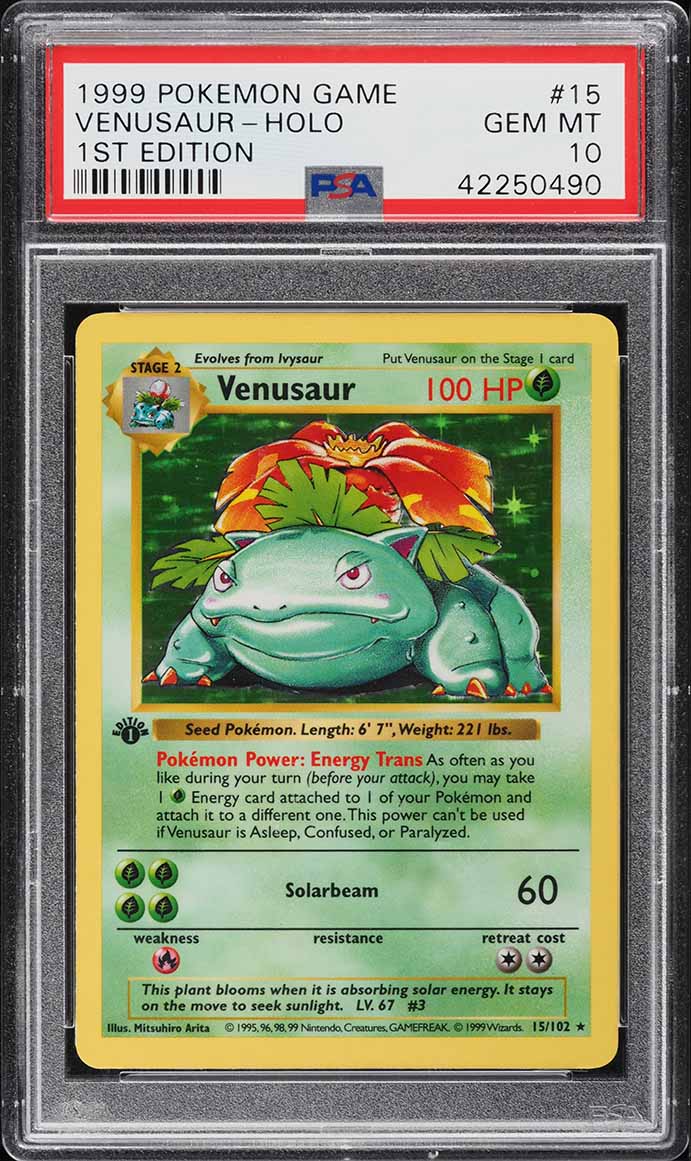 1999 Pokemon Base Set Shadowless 1st Edition Holo Venusaur #15 PSA 10 GEM MINT