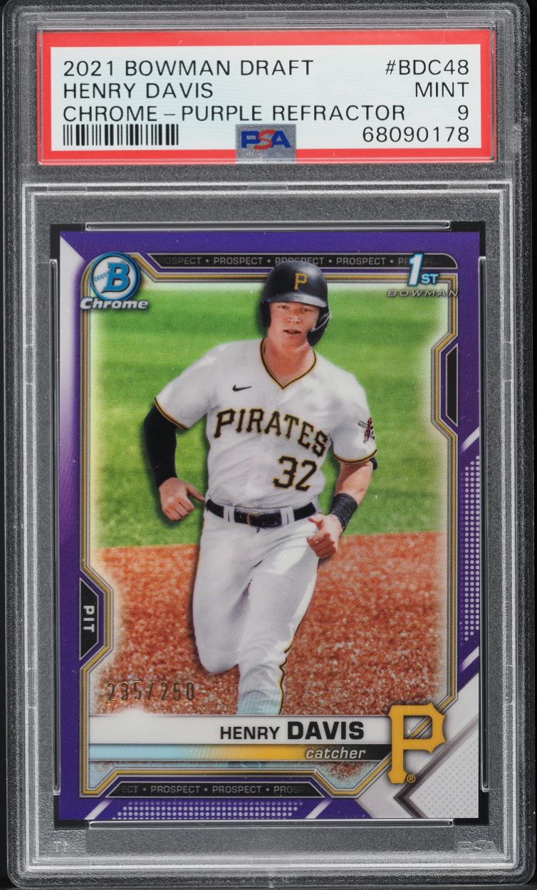 2021 Bowman Chrome Draft Purple Refractor Henry Davis ROOKIE /250 #BDC48 PSA 9