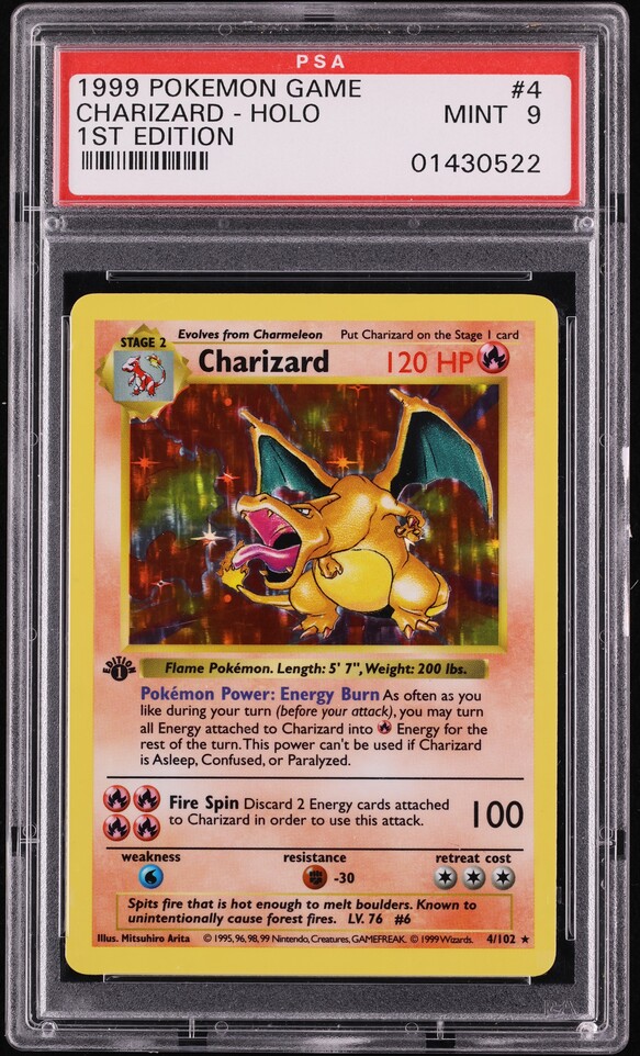 1999 Pokemon Base Set 1st Edition Shadowless Holo Charizard #4 PSA 9 MINT