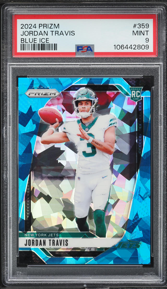 2024 Panini Prizm Blue Ice Jordan Travis ROOKIE /99 #359 PSA 9 MINT