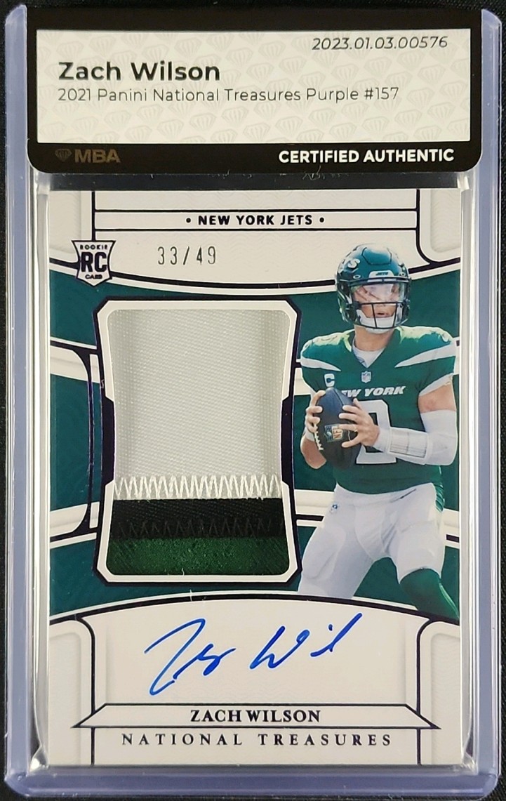 2021 National Treasures Purple Zach Wilson ROOKIE PATCH AUTO /49 #157 MBA AUTH
