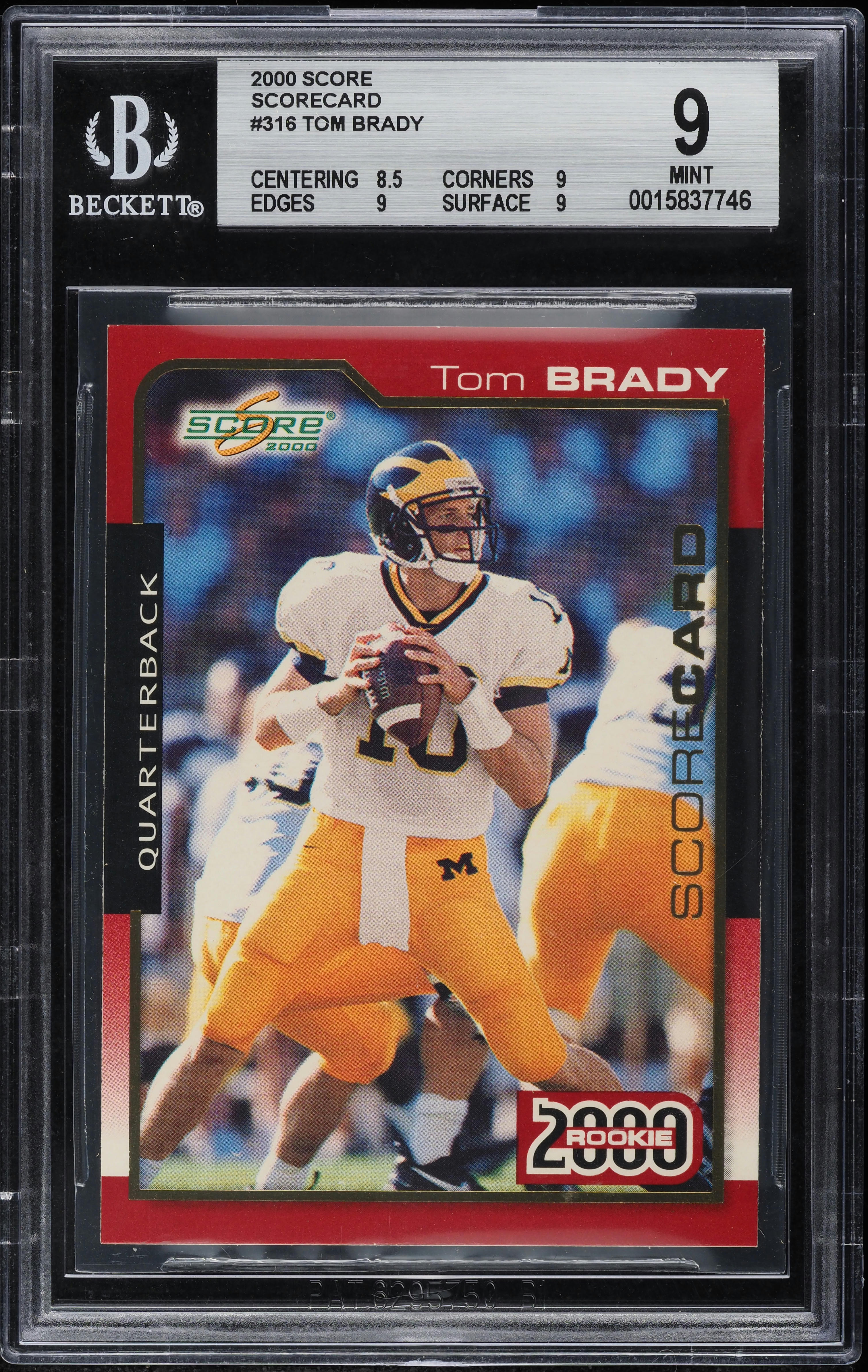 2000 Score Scorecard Tom Brady ROOKIE /2000 #316 BGS 9 MINT