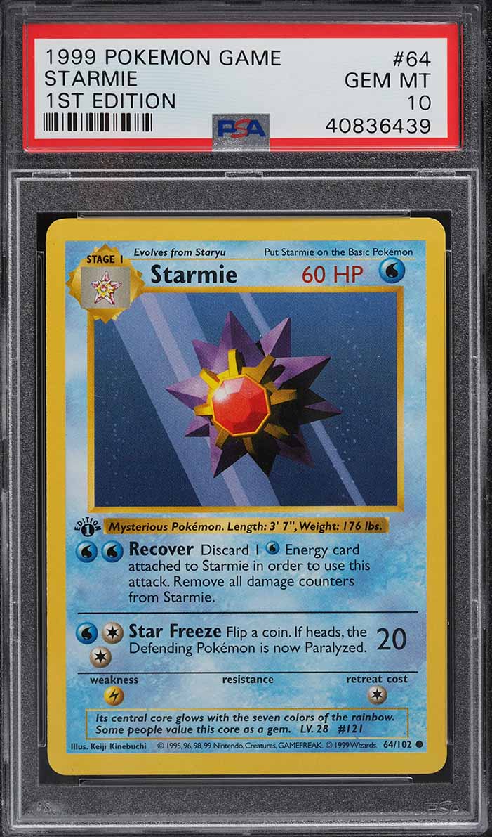 1999 Pokemon Base Set Shadowless 1st Edition Starmie #64 PSA 10 GEM MINT