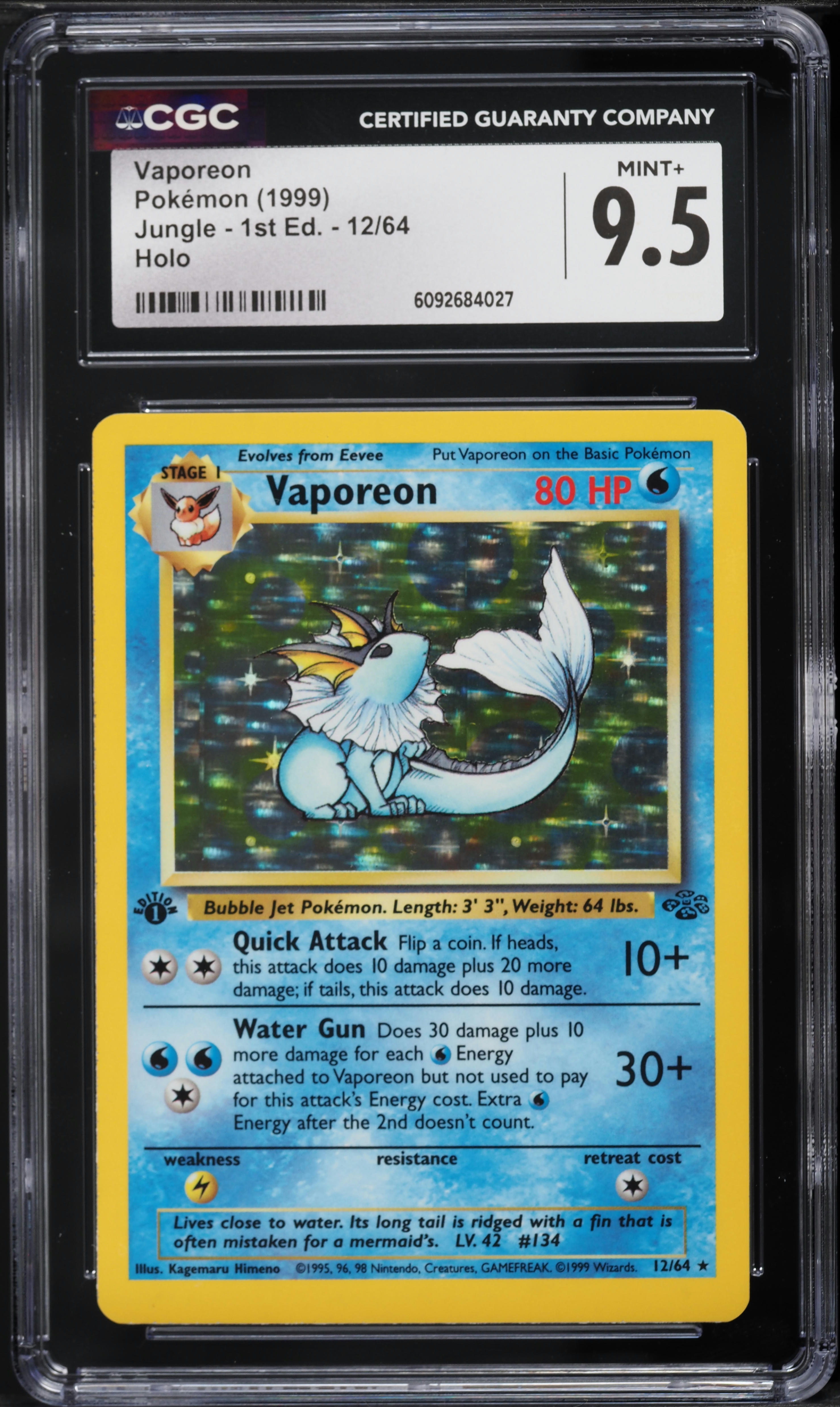 1999 Pokemon Jungle 1st Edition Holo Vaporeon #12 CGC 9.5 MINT+