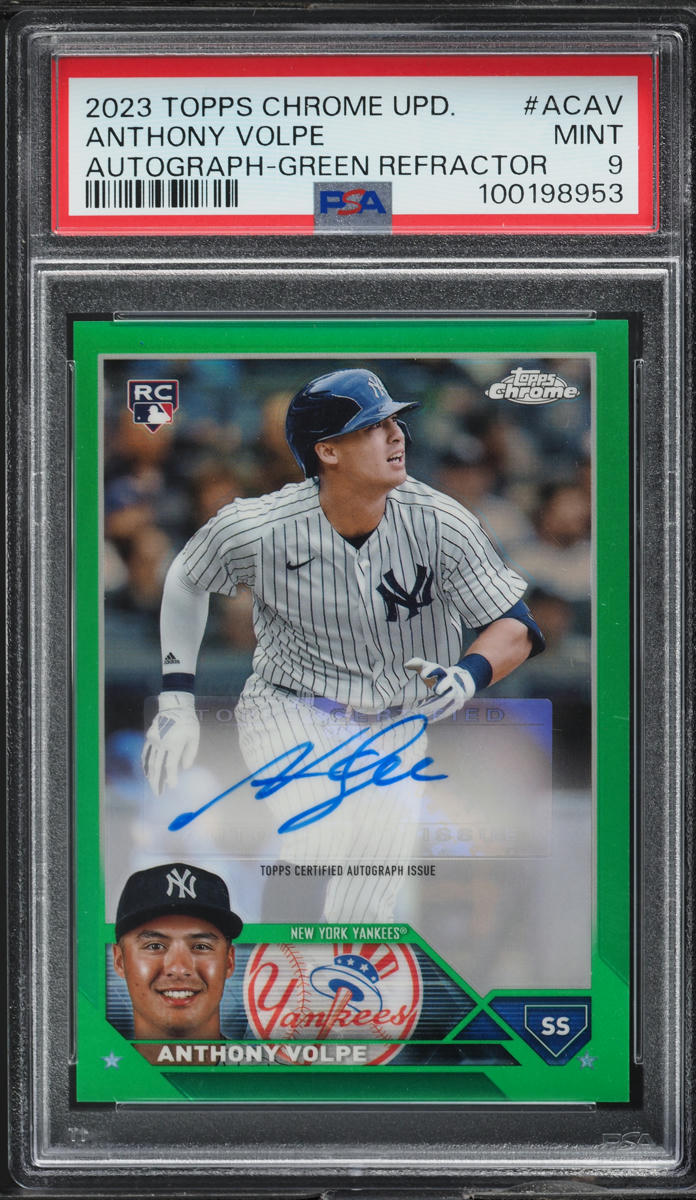 2023 Topps Chrome Update Green Refractor Anthony Volpe RC AUTO /99 #ACAV PSA 9