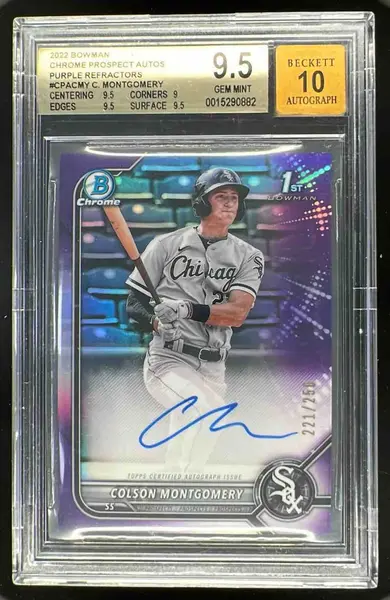 2022 Bowman Chrome Purple Refractor #CPA-CMY Colson Montgomery Auto /250 BGS 9.5