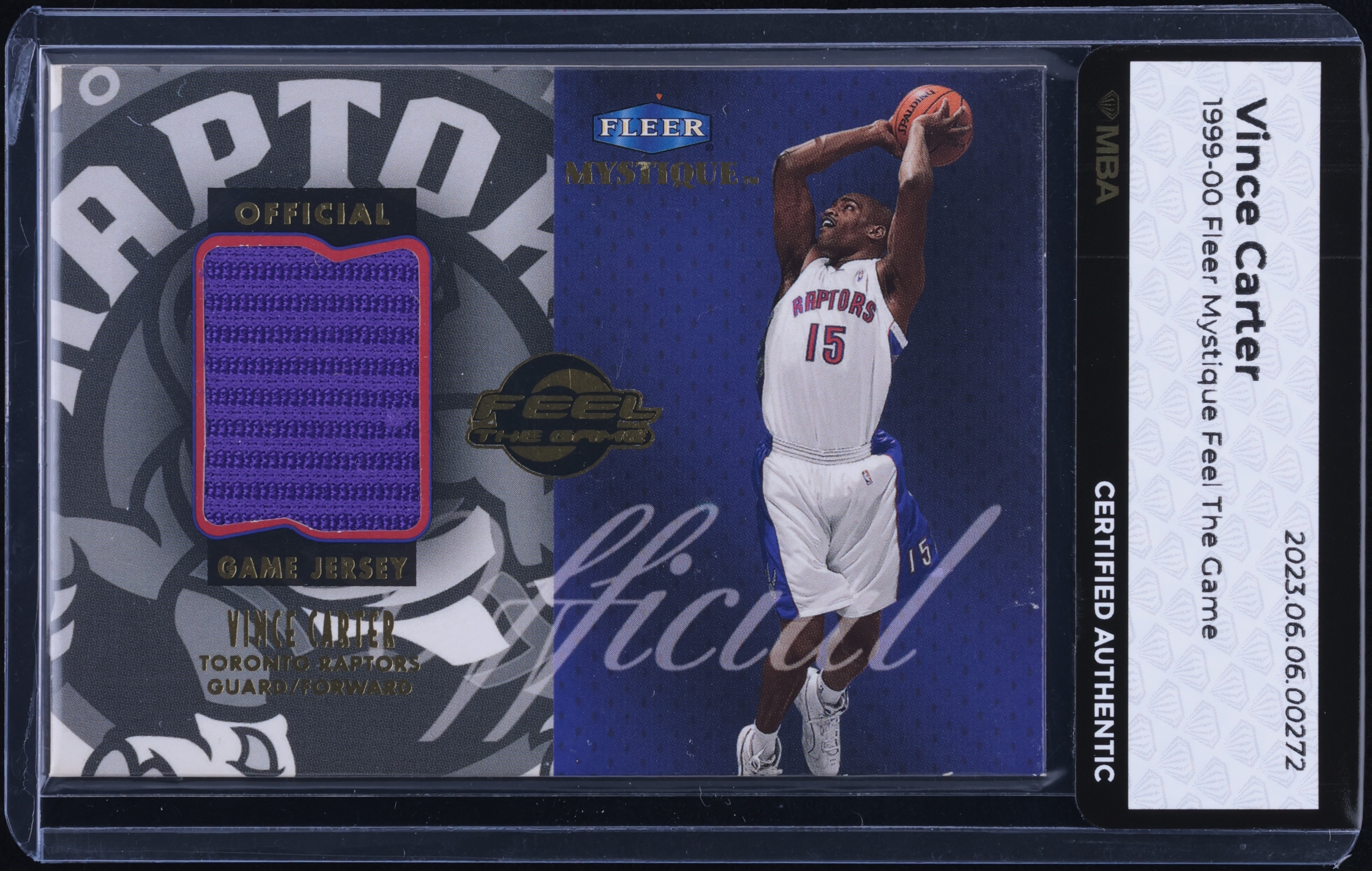 1999 Fleer Mystique Feel The Game Vince Carter PATCH MBA AUTH