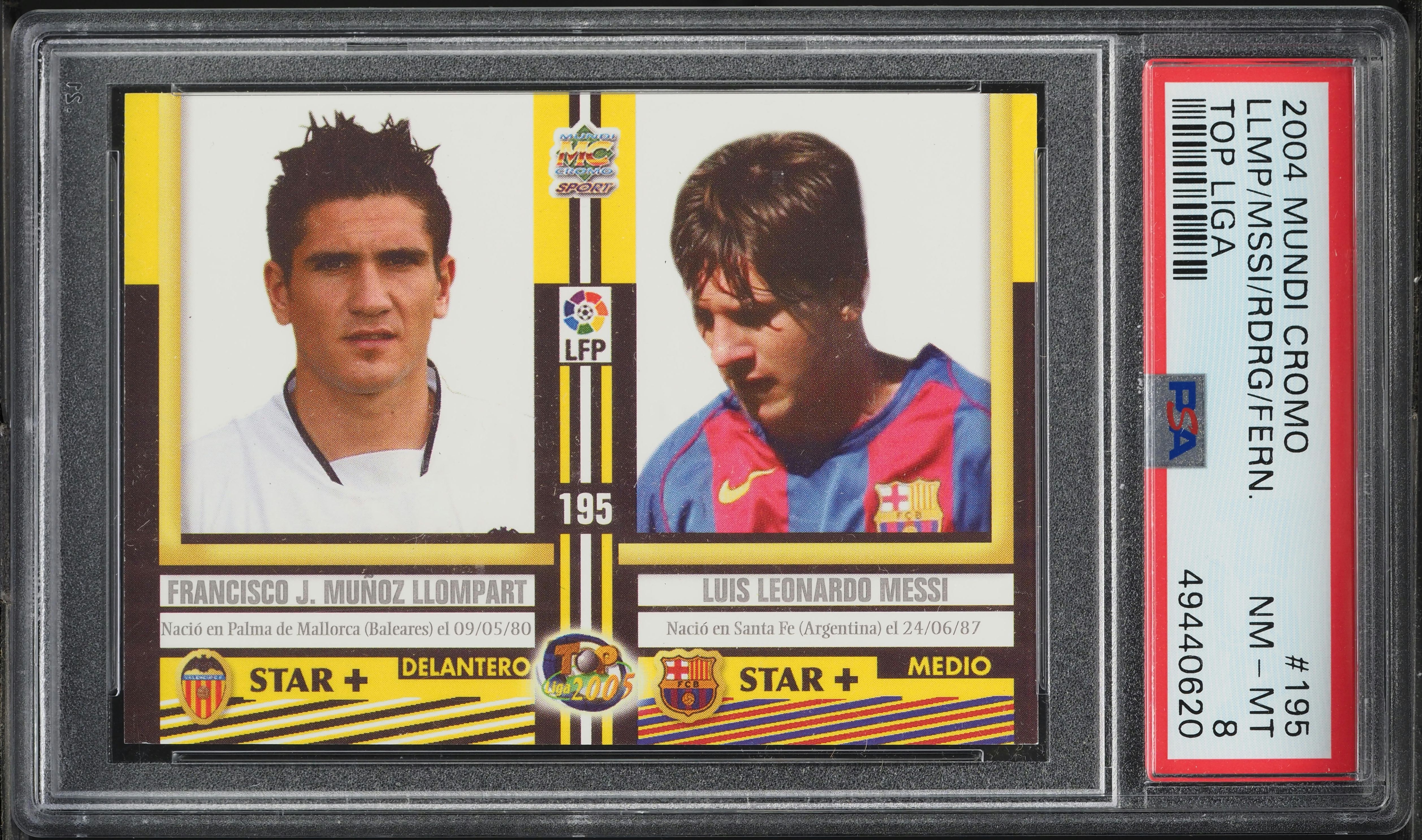 2004 Mundi Cromo Top Liga Lionel Messi ROOKIE #195 PSA 8 NM-MT