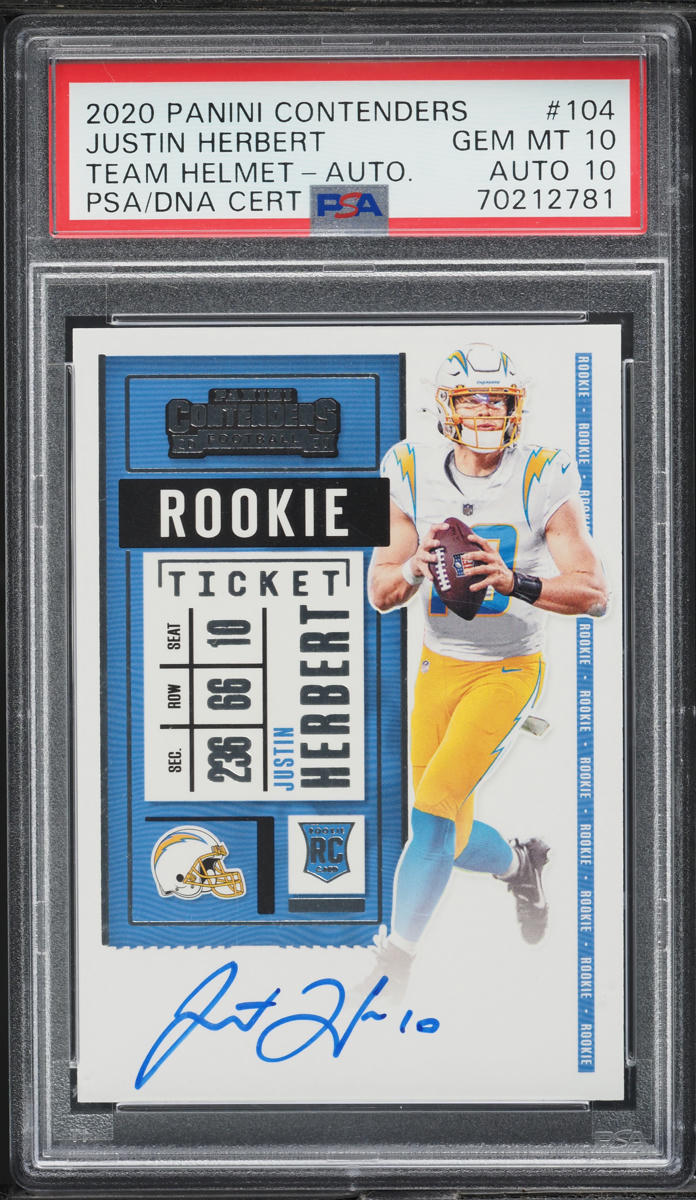 2020 Panini Contenders Justin Herbert ROOKIE AUTO DNA 10 #104 PSA 10 GEM MINT