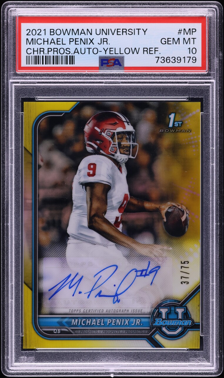 2021 Bowman Chrome U Yellow Refractor Michael Penix Jr. ROOKIE AUTO /75 PSA 10