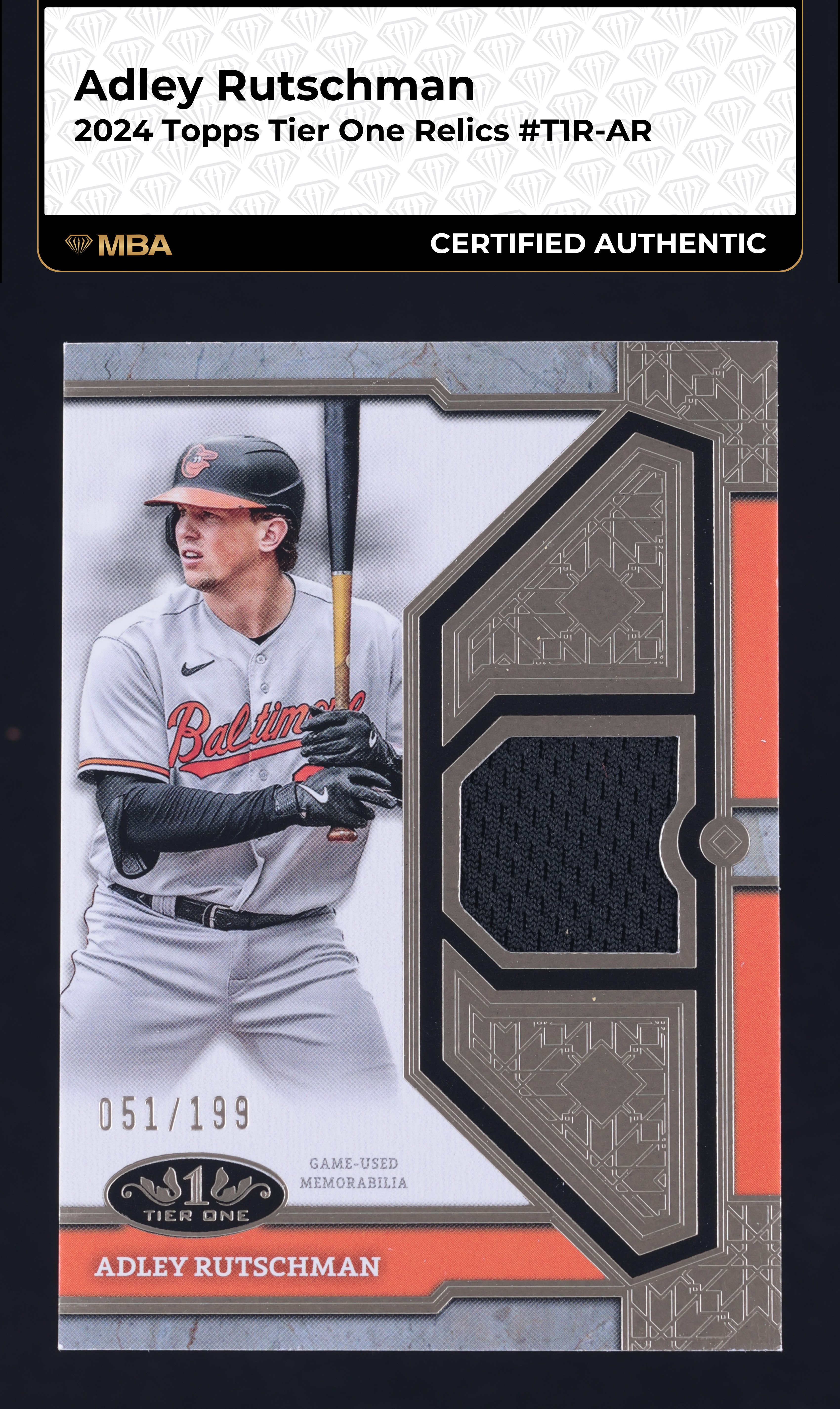 2024 Topps Tier One Relics Adley Rutschman PATCH /199 #T1R-AR MBA AUTH