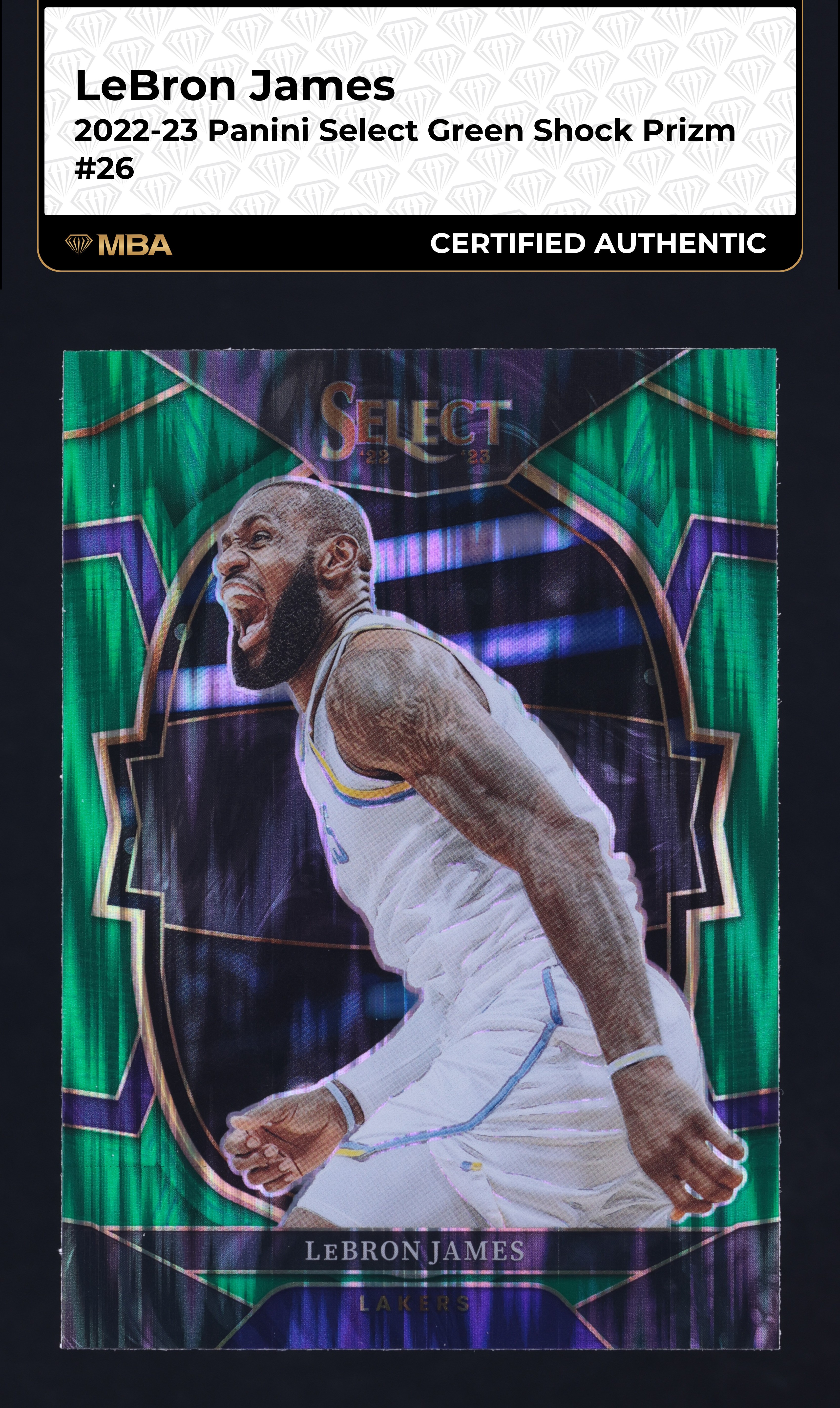 2022 Select Concourse Green Shock Prizm LeBron James #26 MBA AUTH