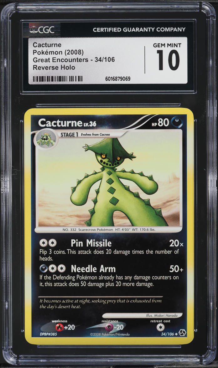 2008 Pokemon DP Great Encounters Reverse Holo Cacturne #34 CGC 10 GEM MINT