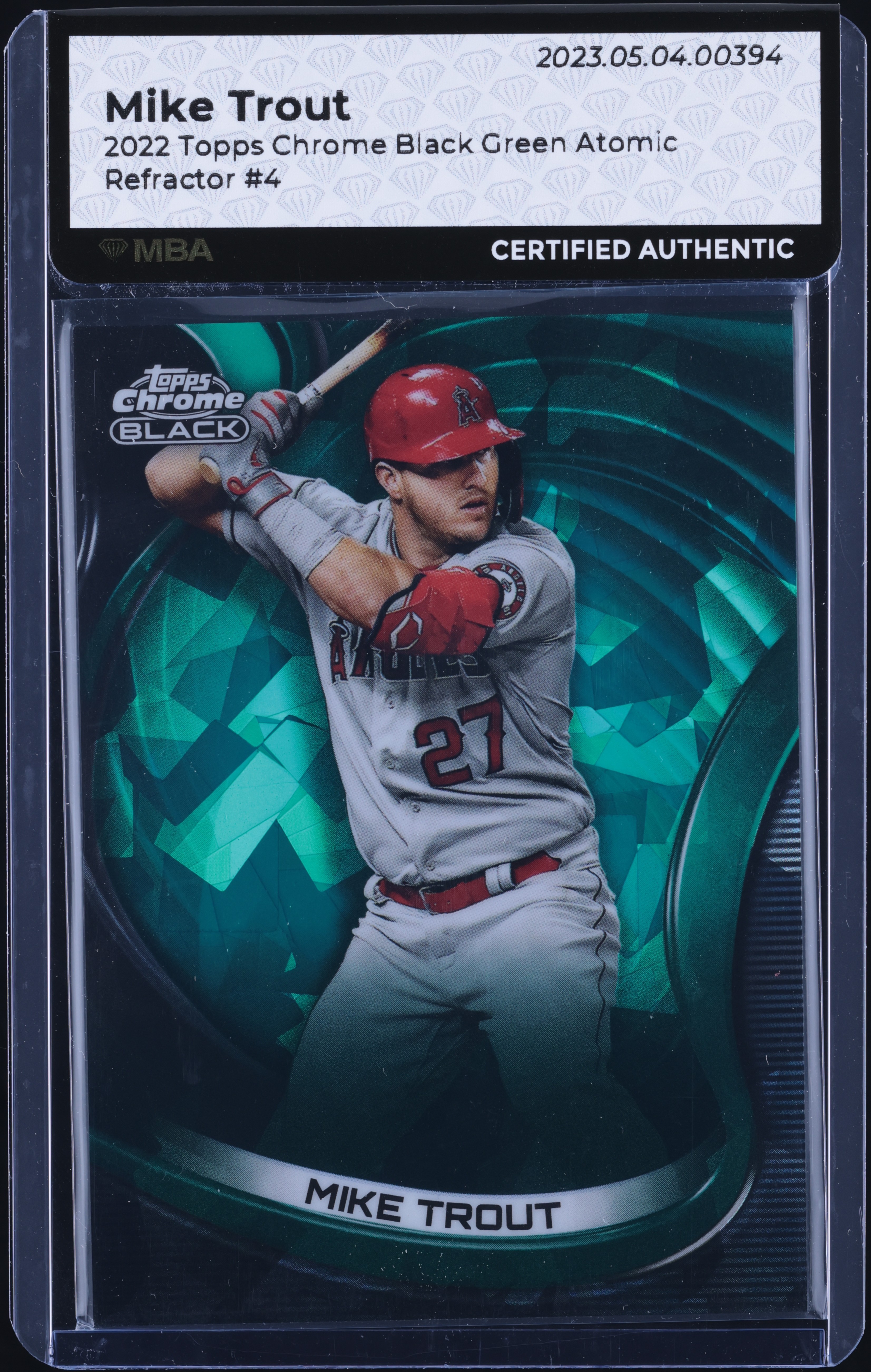 2022 Topps Chrome Black Green Atomic Refractor Mike Trout /99 #4 MBA AUTH