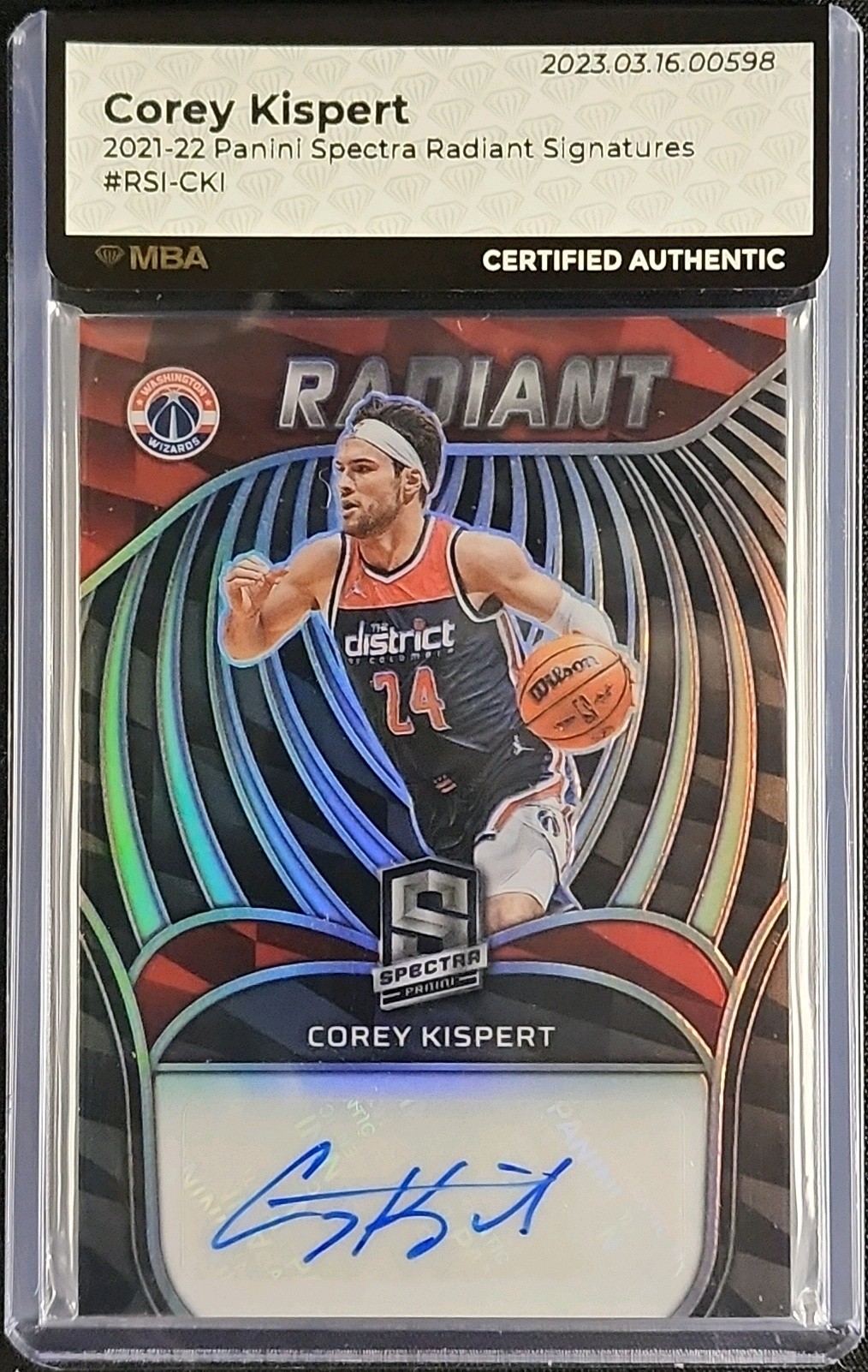 2021 Panini Spectra Radiant Signatures Corey Kispert ROOKIE AUTO /99 MBA AUTH