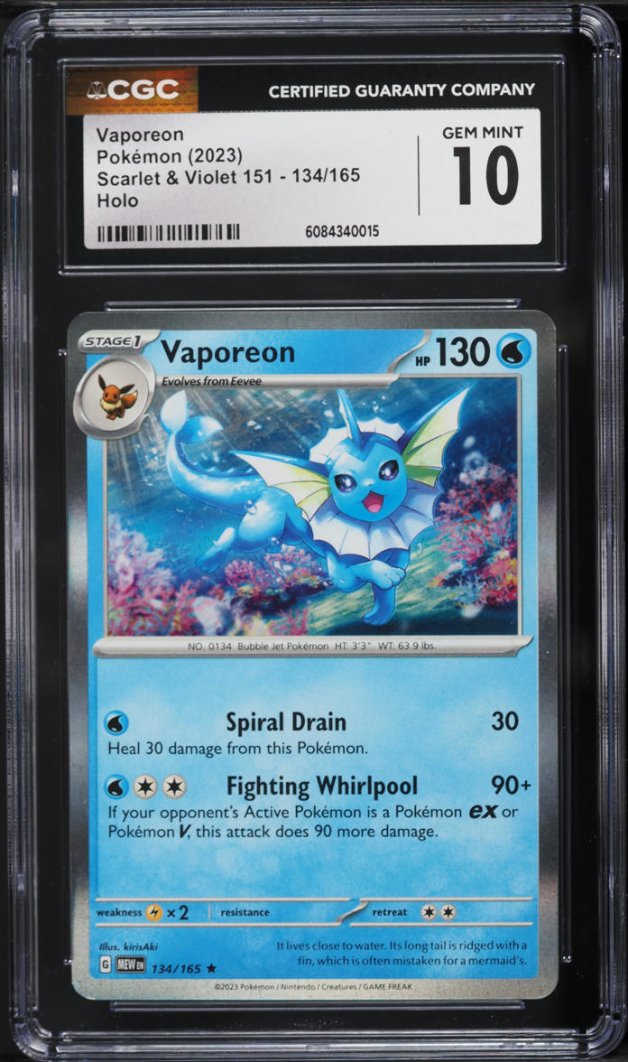 2023 Pokemon Scarlet & Violet 151 Holo Vaporeon #134 CGC 10 GEM MINT
