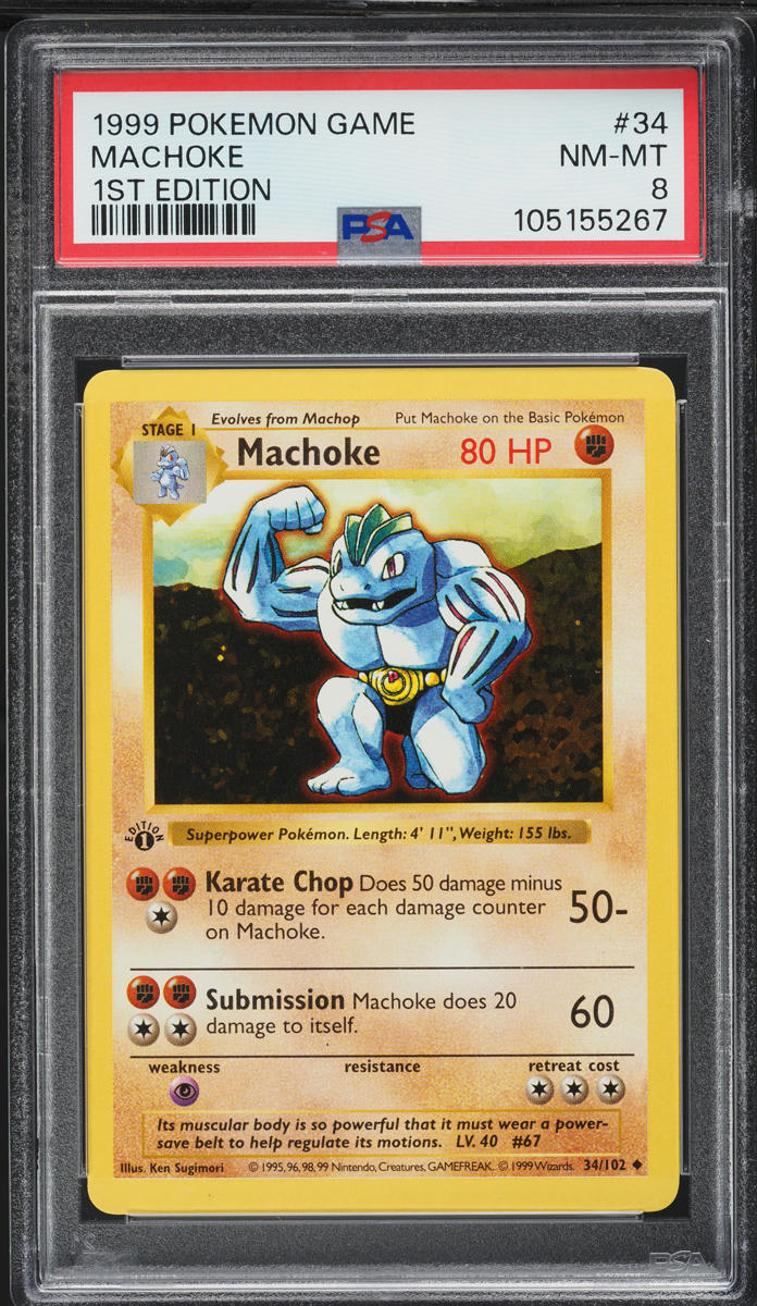 1999 Pokemon Base Set Shadowless 1st Edition Machoke #34 PSA 8 NM-MT