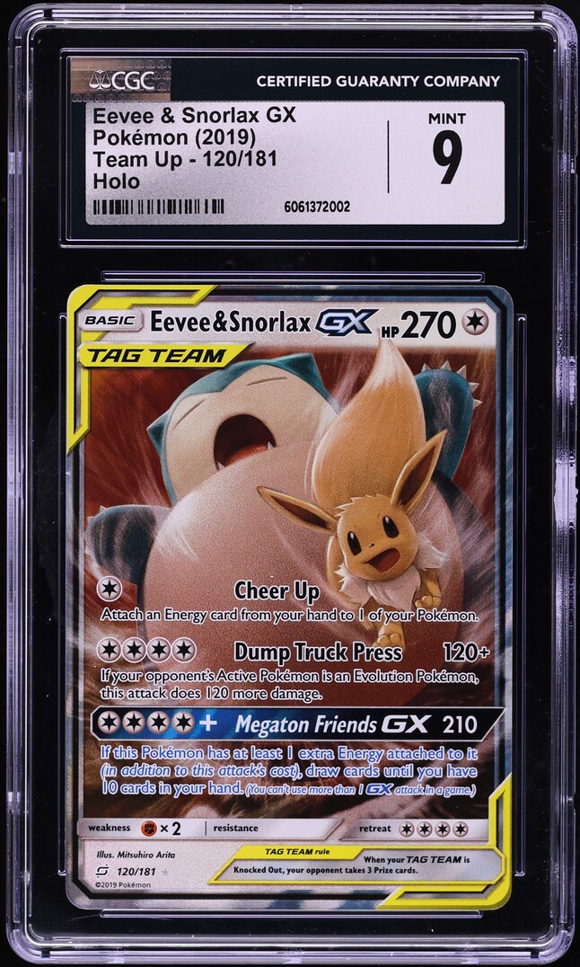 2019 Pokemon Sun & Moon Team Up Holo Eevee & Snorlax GX #120 CGC 9 MINT