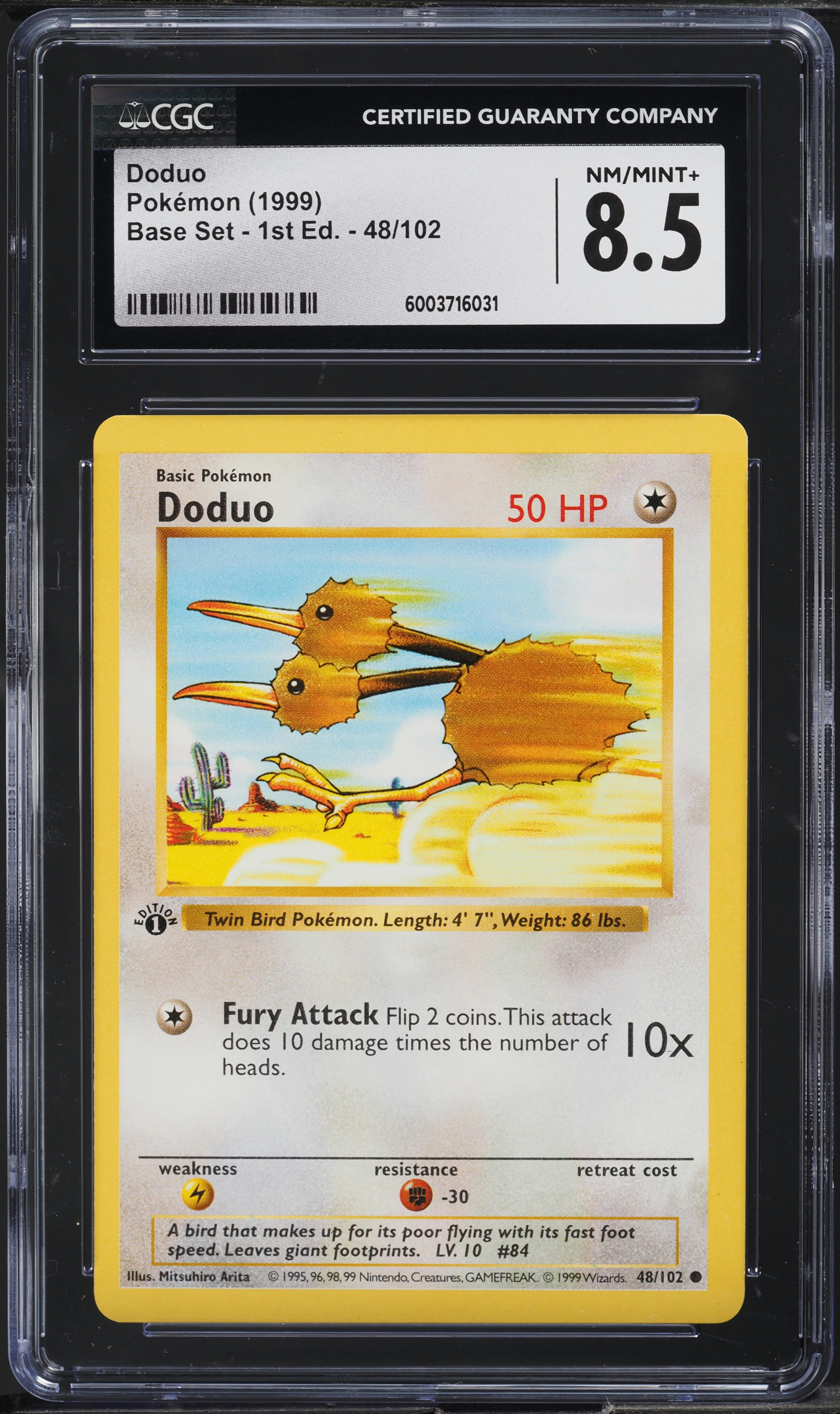 1999 Pokemon Base Set Shadowless 1st Edition Doduo #48 CGC 8.5 NM-MT+