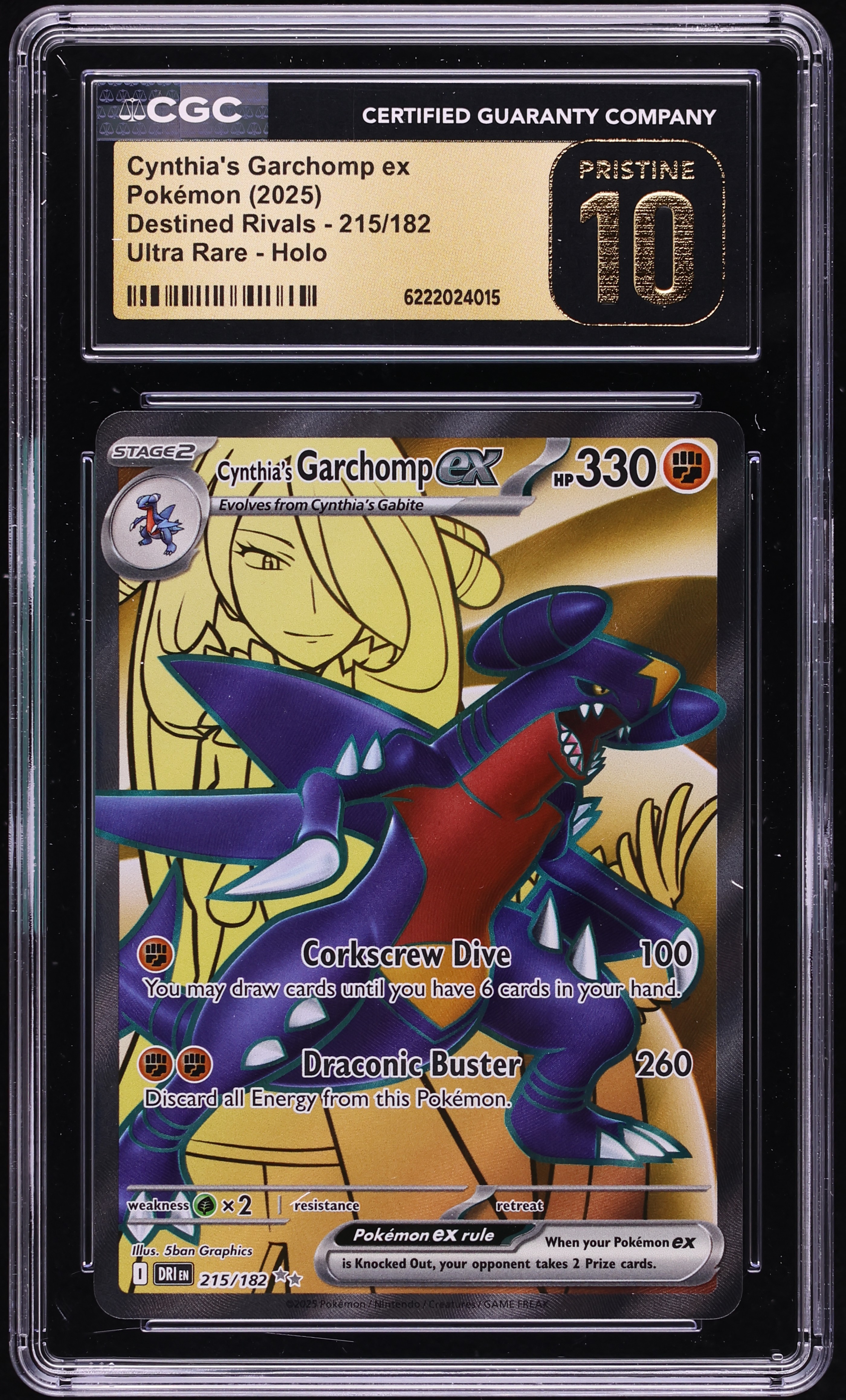 2025 Pokemon SV Destined Rivals Full Art Cynthia's Garchomp Ex #215 CGC 10 PRISTINE