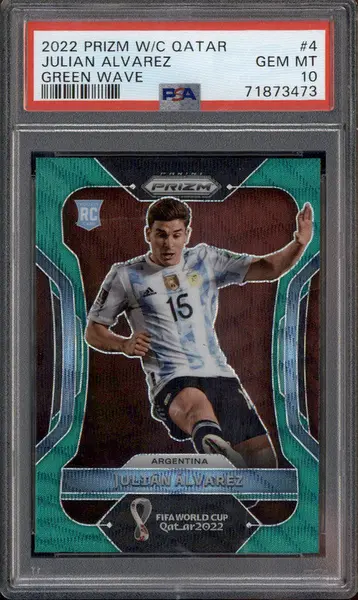 2022 Panini Prizm World Cup Qatar Green Wave #4 Julian Alvarez RC PSA 10