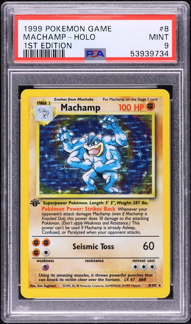 1999 Pokemon Base Set 1st Edition Holo Machamp #8 PSA 9 MINT