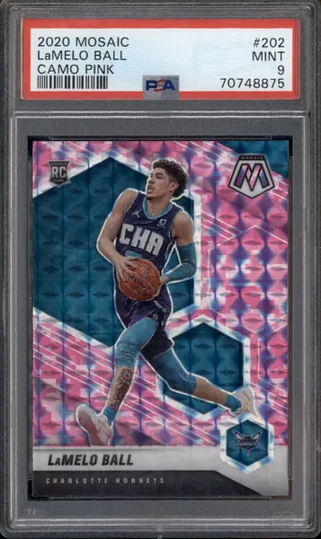 2020-21 Panini Mosaic Camo Pink #202 LaMelo Ball RC PSA 9