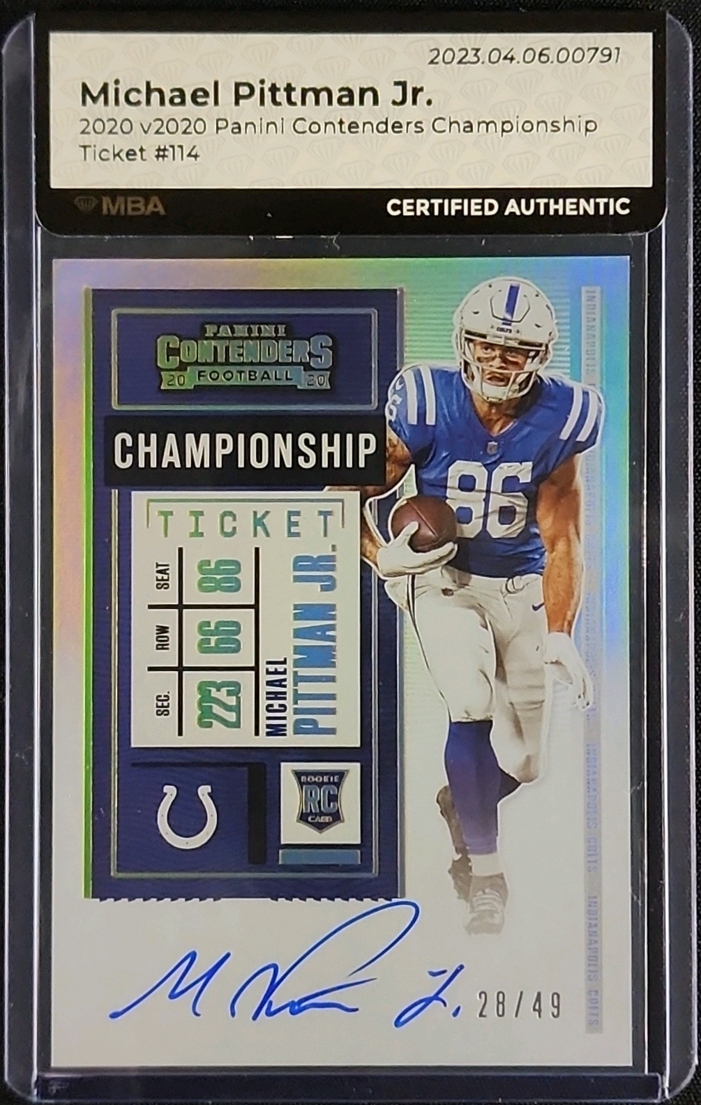 2020 Panini Contenders Championship Michael Pittman Jr. ROOKIE AUTO /49 MBA AUTH