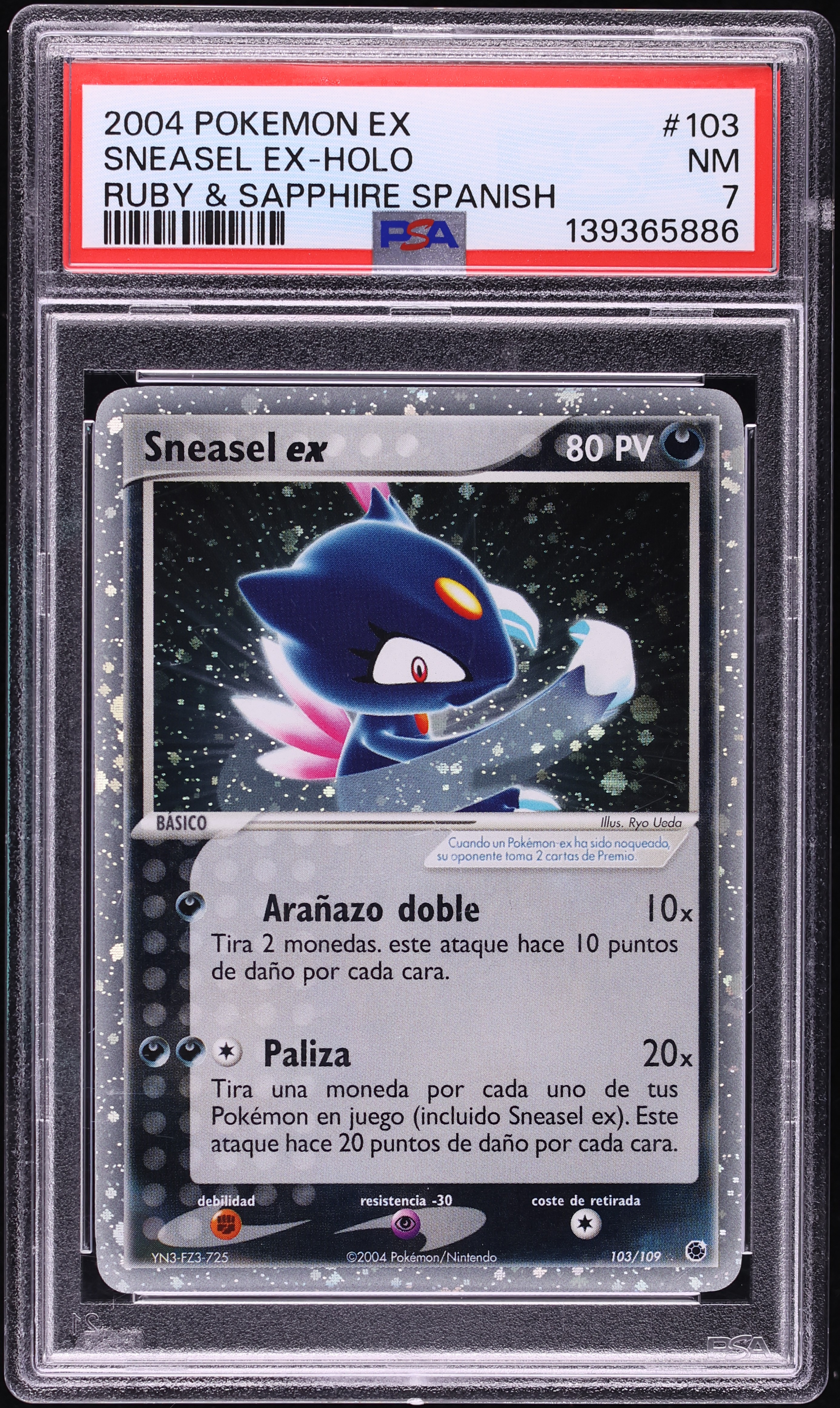 2004 Pokemon Spanish Ex Ruby & Sapphire Holo Sneasel Ex #103 PSA 7 NRMT