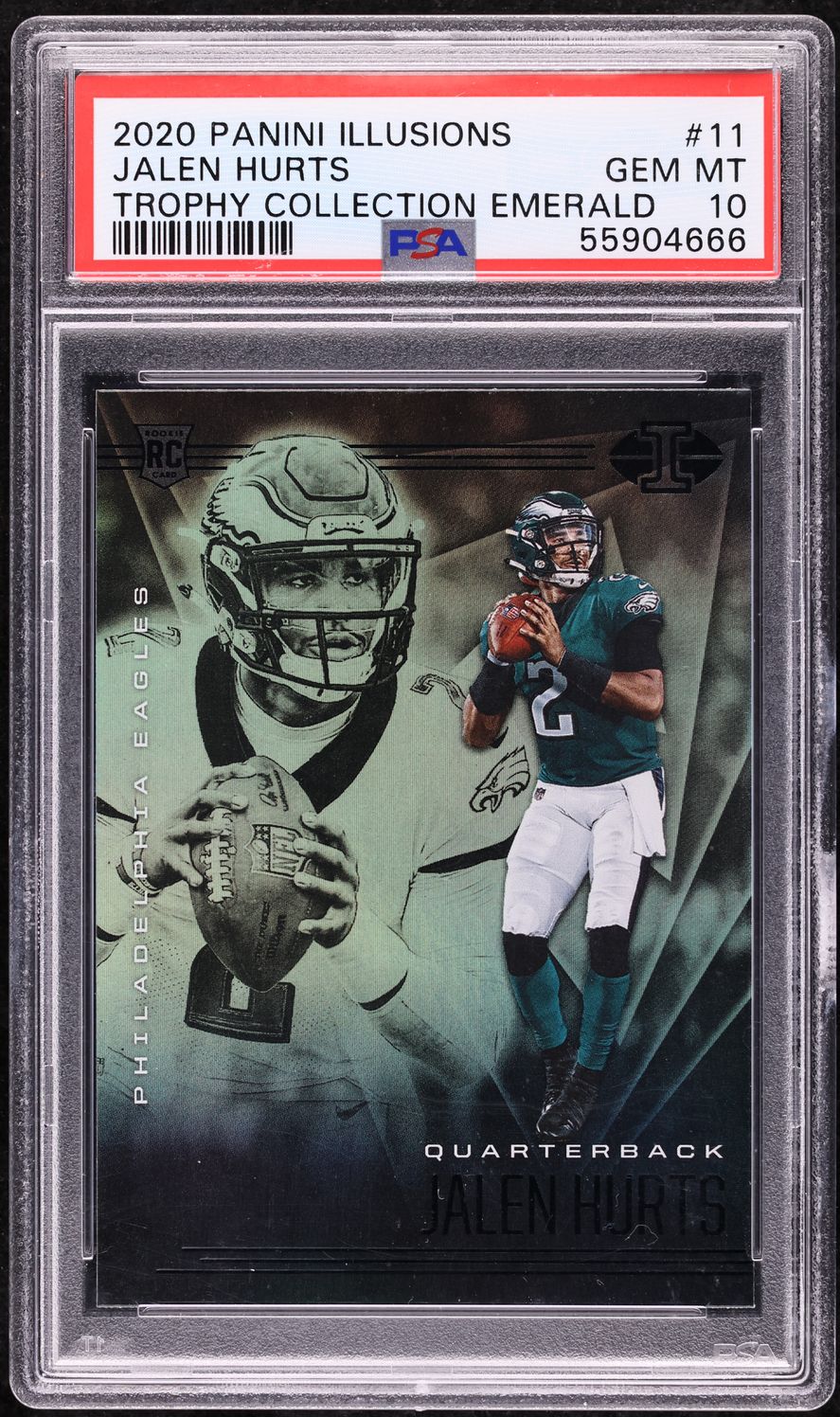 2020 Panini Illusions Trophy Collection Emerald Jalen Hurts ROOKIE #11 PSA 10