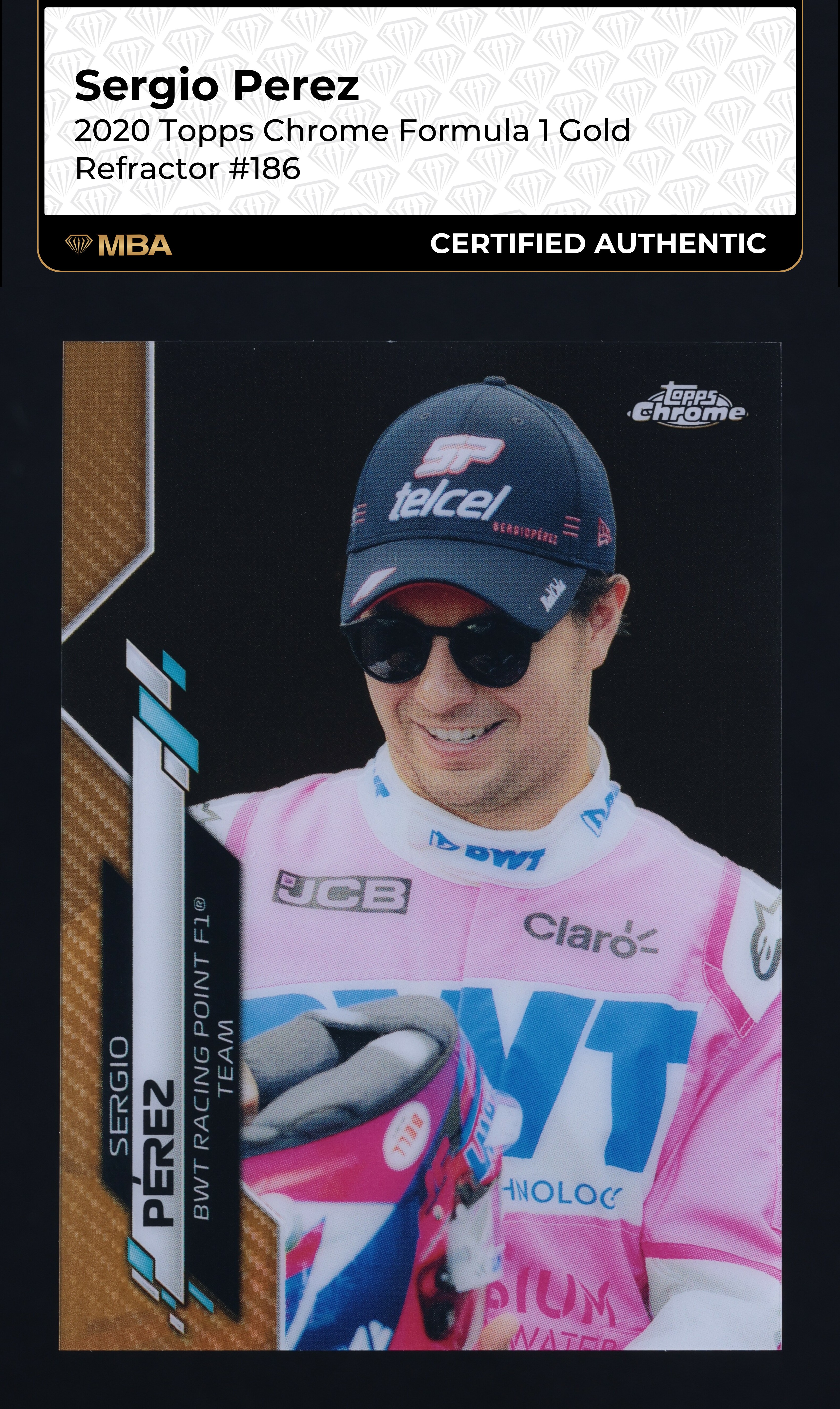 2020 Topps Chrome Formula 1 F1 Gold Refractor Sergio Perez /50 #186 MBA AUTH