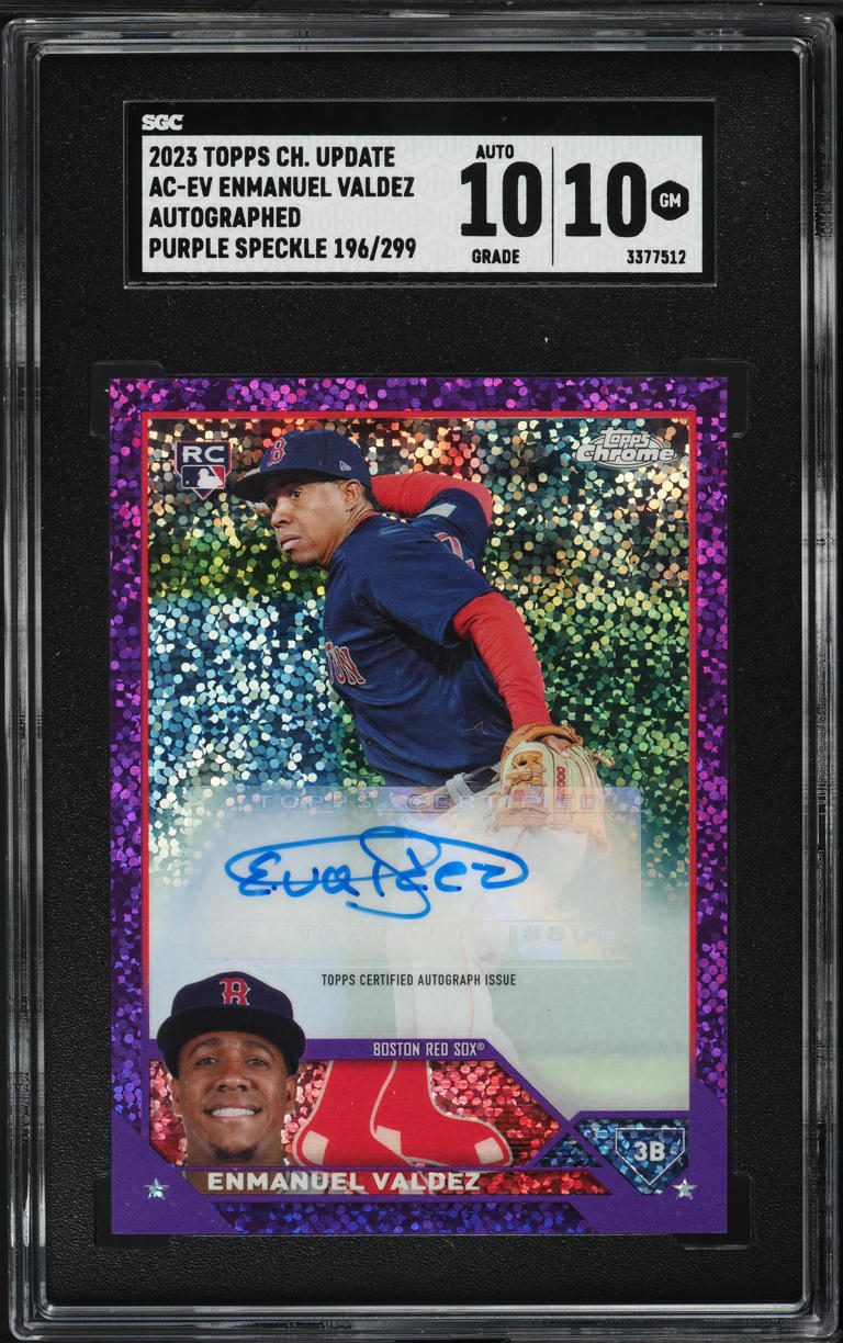 2023 Topps Chrome Update Purple Speckle Ref. Enmanuel Valdez RC AUTO /299 SGC 10