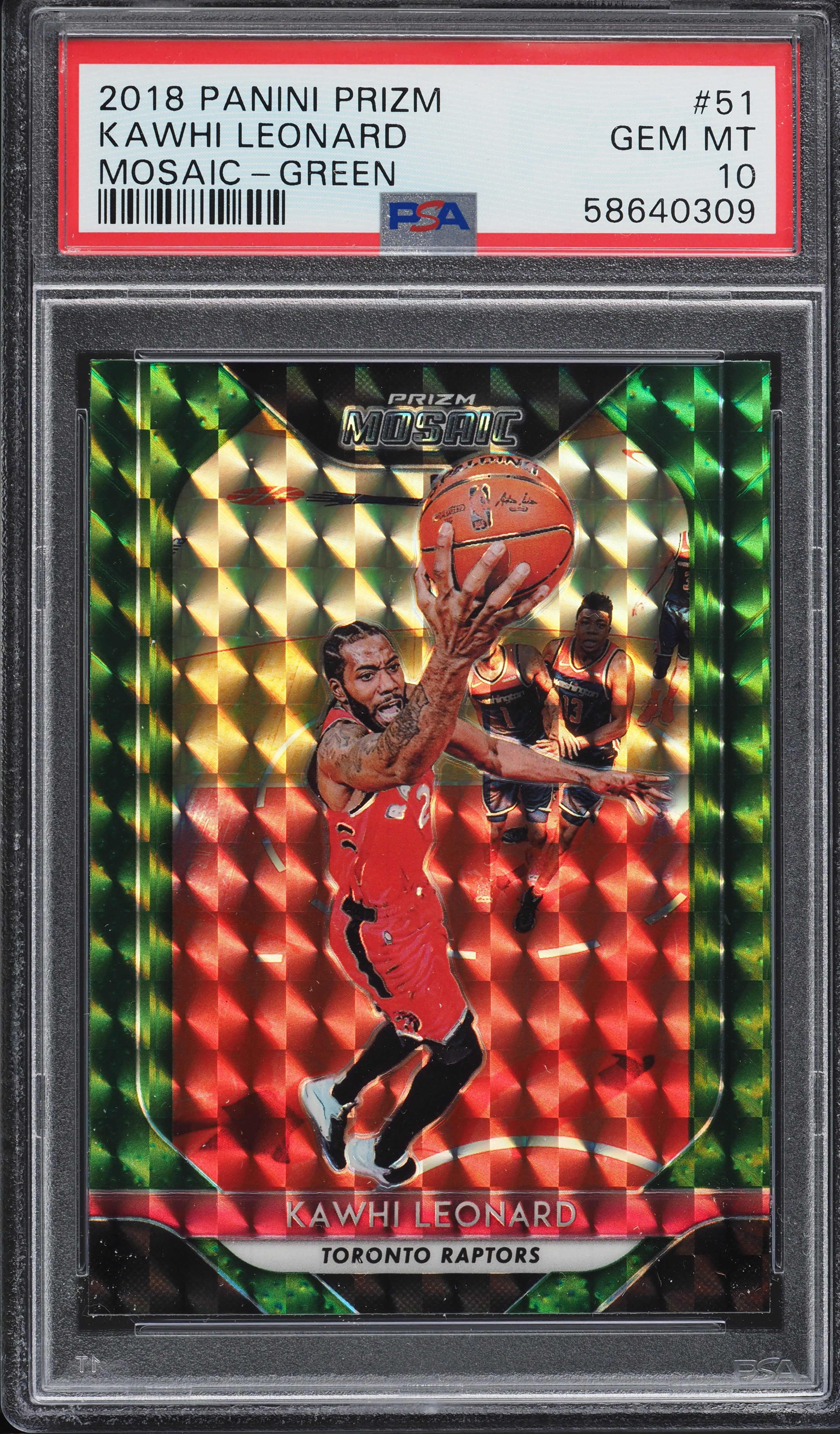 2018 Panini Prizm Mosaic Green Prizms Kawhi Leonard #51 PSA 10 GEM MINT