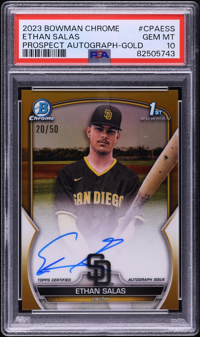 2023 Bowman Chrome Gold Ref Ethan Salas PROSPECT AUTO /50 #CPAESS PSA 10
