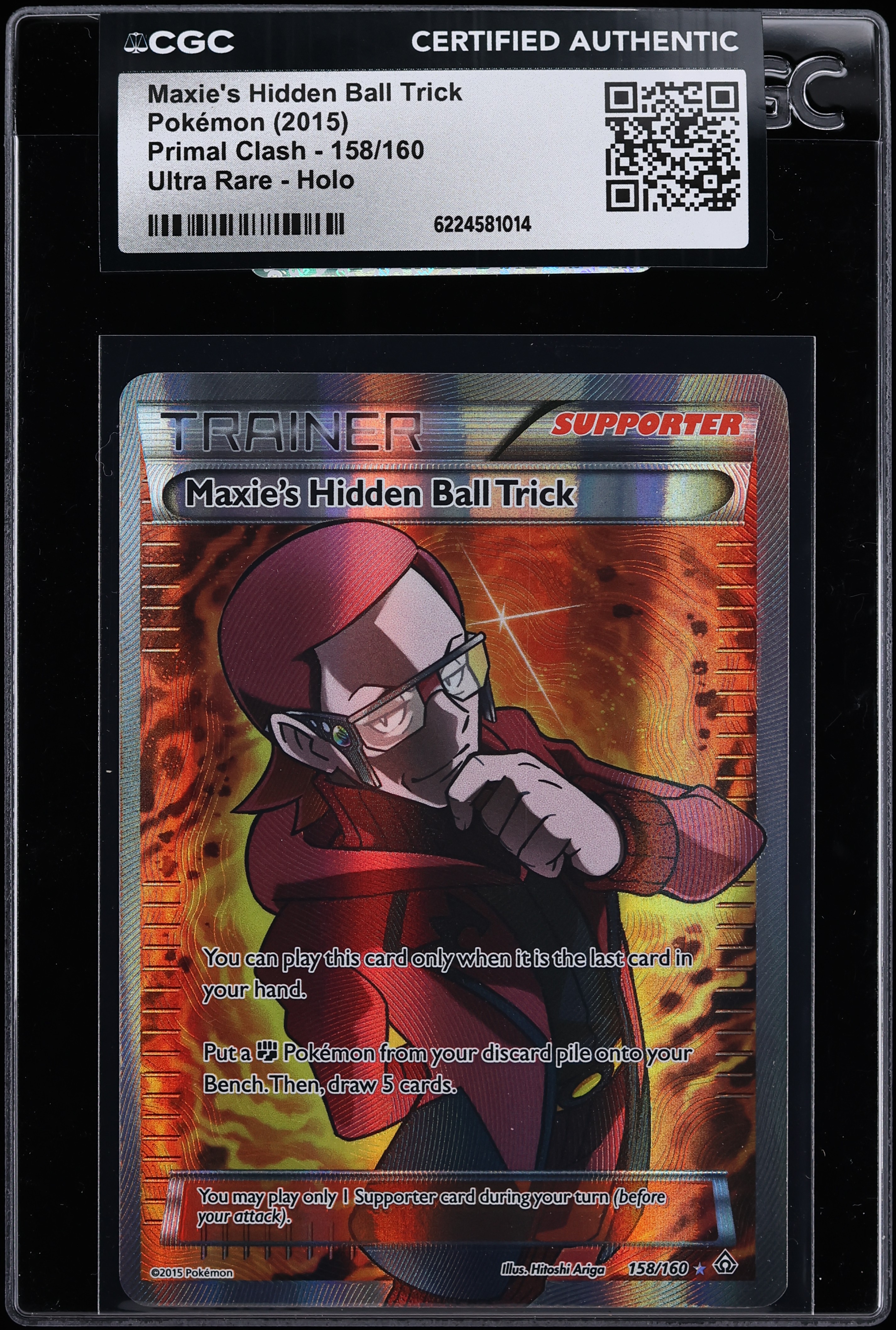 2015 Pokemon XY Primal Clash Full Art Maxie's Hidden Ball Trick #158 CGC AUTH