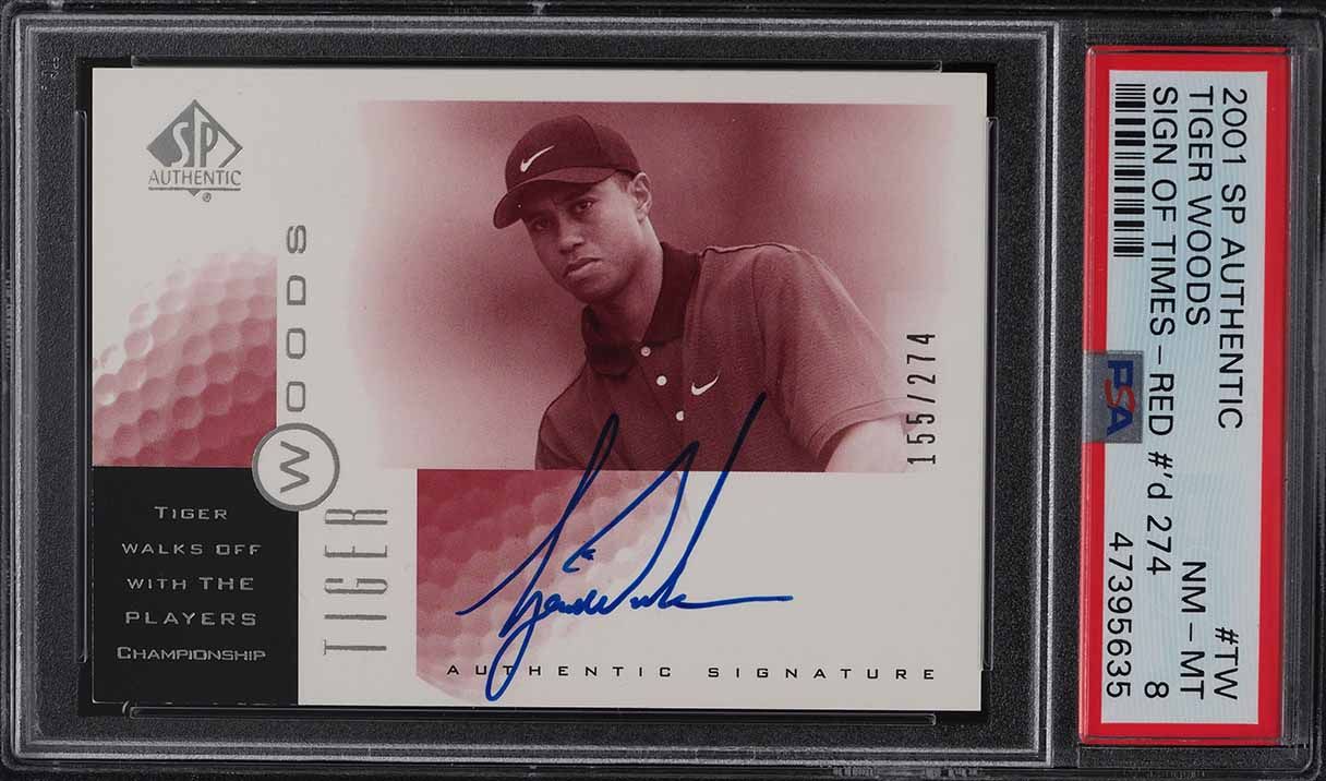 2001 SP Authentic Sign Of The Times Red Tiger Woods ROOKIE AUTO /274 PSA 8 NM-MT