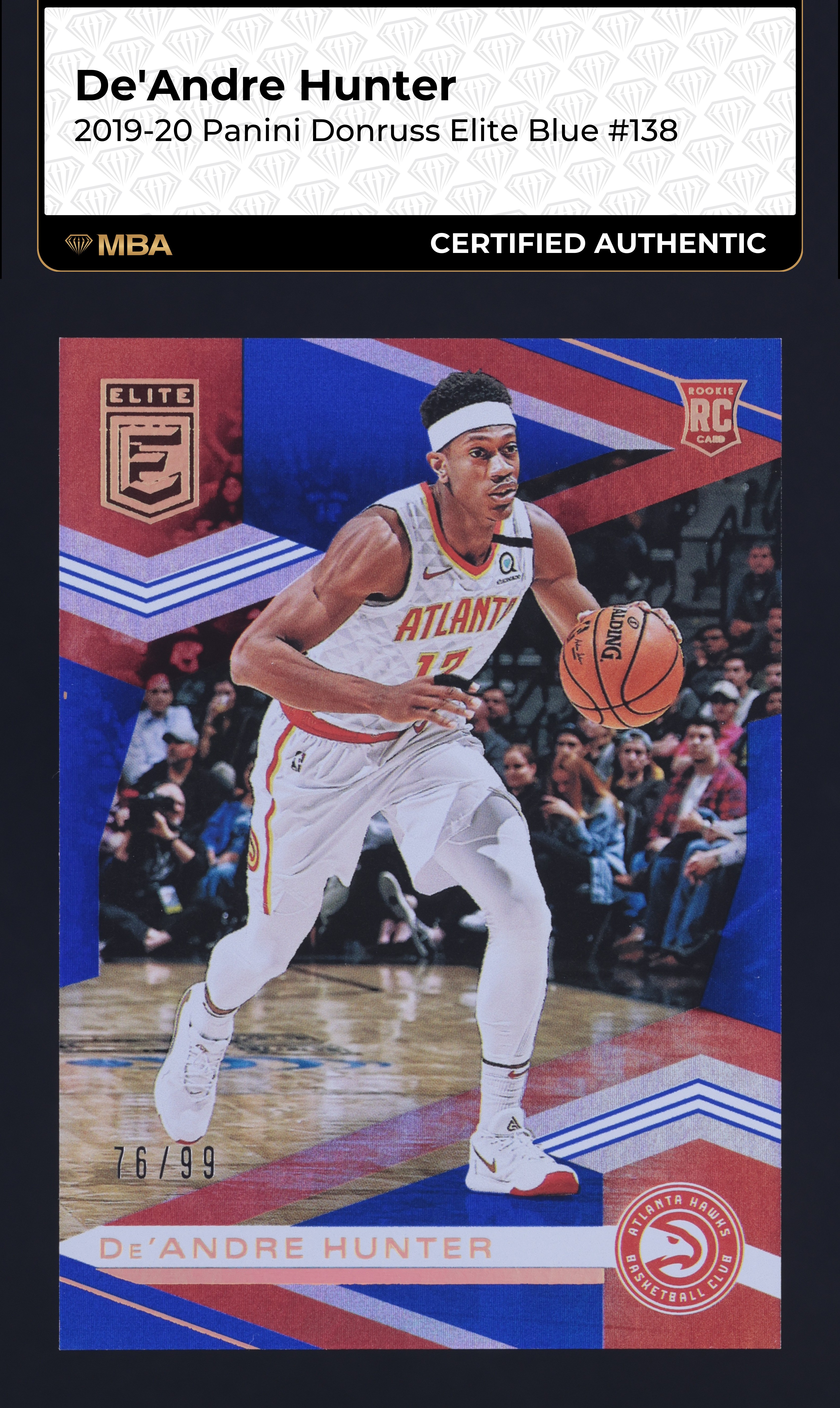 2019 Donruss Elite Blue De'Andre Hunter ROOKIE /99 #138 MBA AUTH