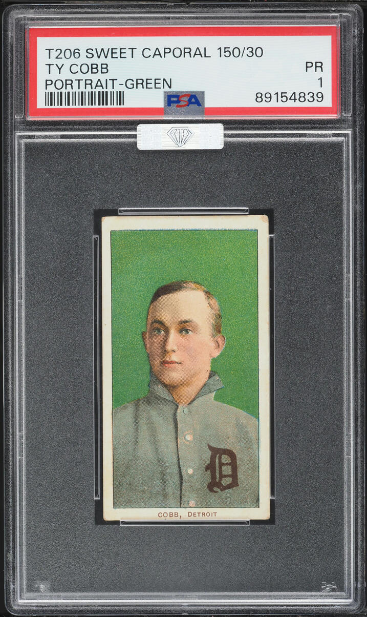 1909-11 T206 Ty Cobb GREEN PORTRAIT, SWEET CAPORAL MBA PSA 1 PR
