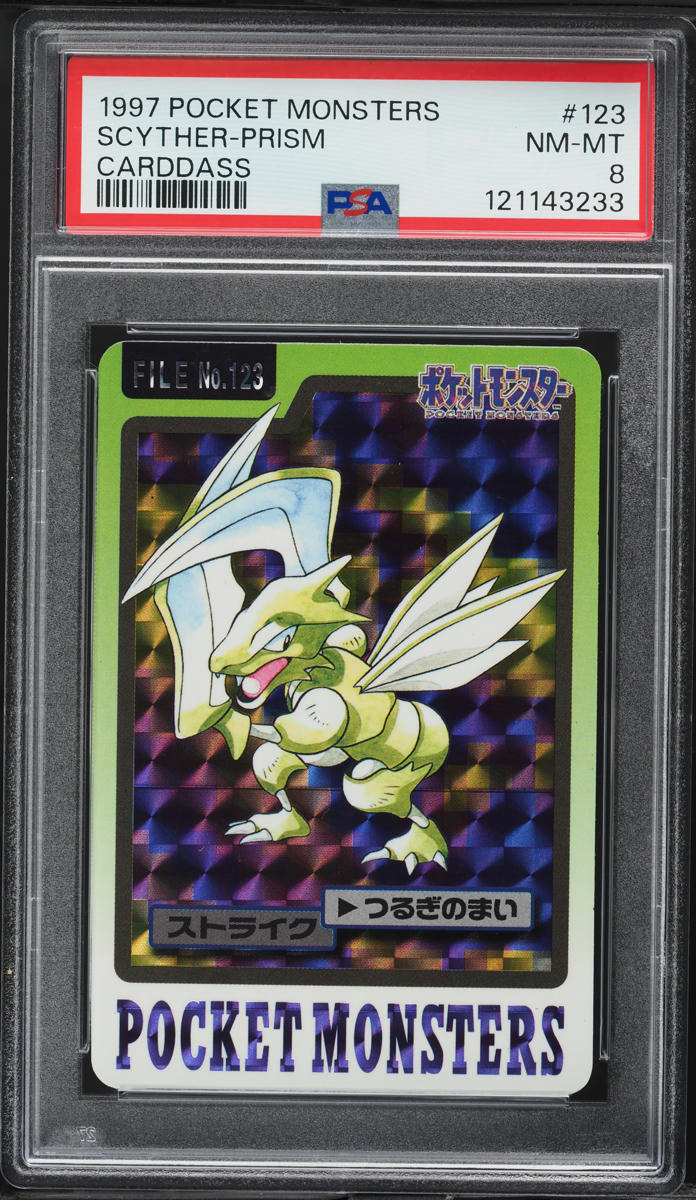 1997 Pokemon Japanese Pocket Monsters Carddass Prism Scyther #123 PSA 8 NM-MT