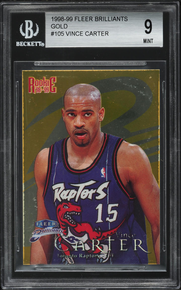 1998 Fleer Brilliants Gold Vince Carter ROOKIE /99 #105 BGS 9 MINT