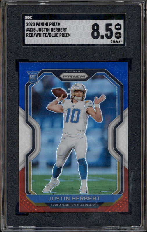 2020 Panini Prizm Red White Blue Prizm #325 Justin Herbert RC SGC 8.5