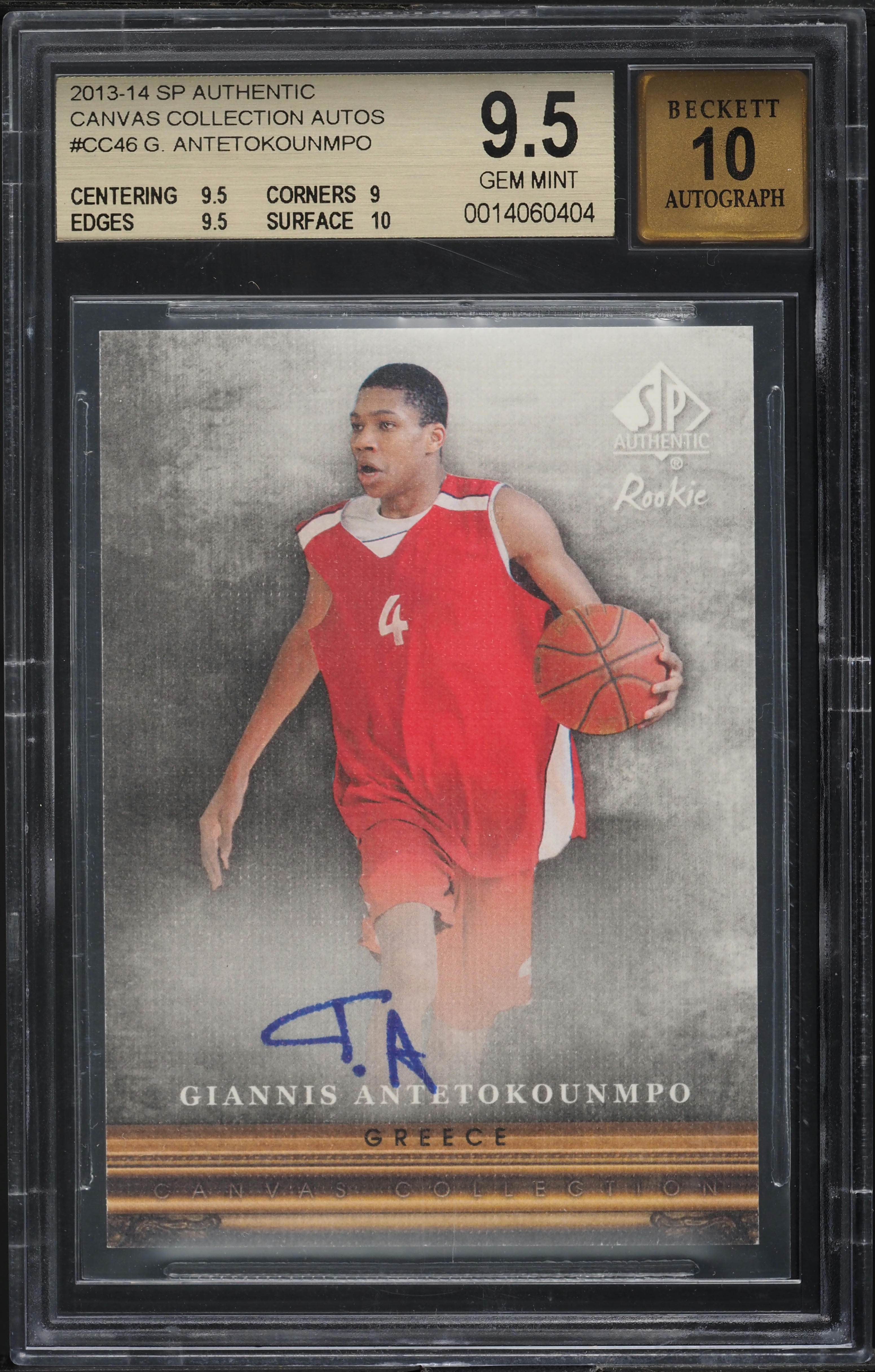 2013 SP Authentic Canvas Giannis Antetokounmpo ROOKIE AUTO #46 BGS 9.5 GEM MINT