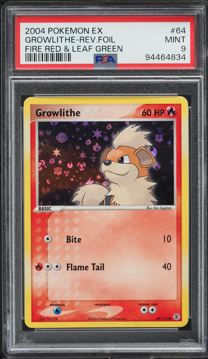 2004 Pokemon EX Fire Red Leaf Green Reverse Holo Growlithe #64 PSA 9 MINT